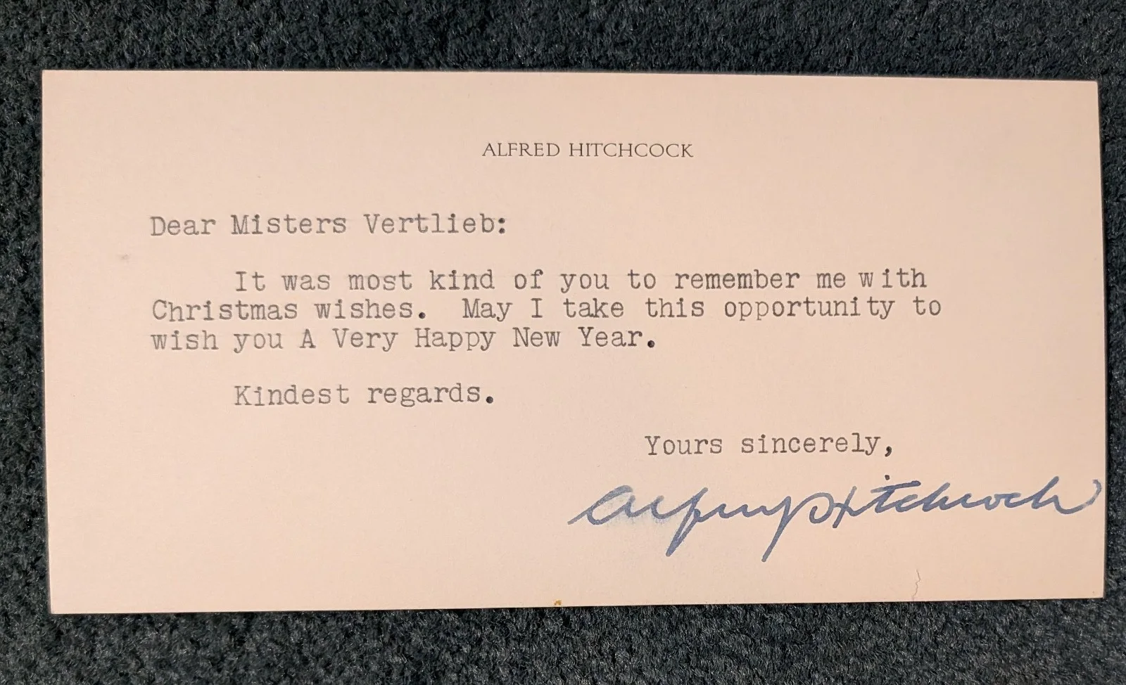 Alfred Hitchcock — Director ALFRED HITCHCOCK 1960's ORIGINAL SIGNED AUTOGRAPHED LETTER! Beckett LOA