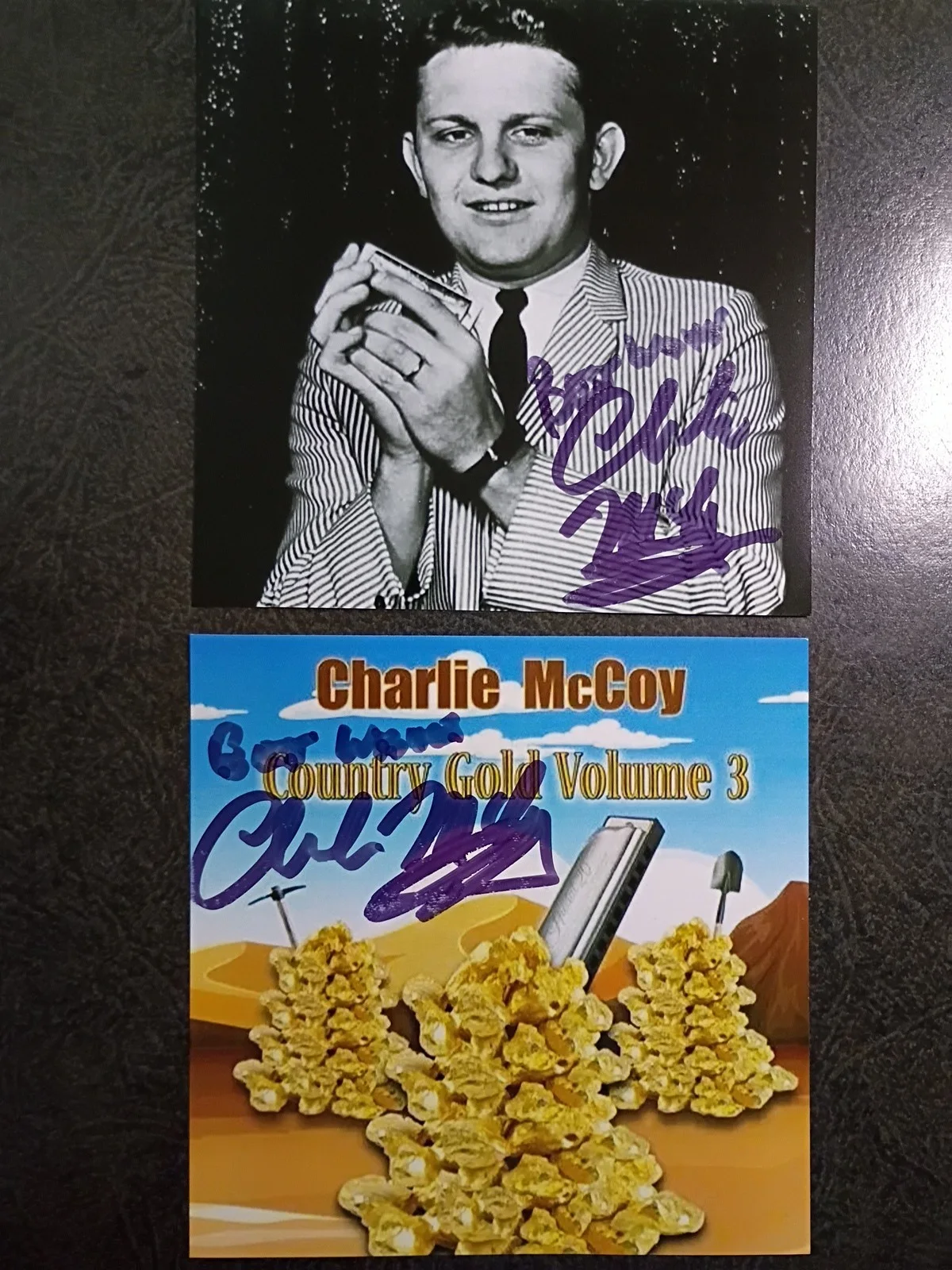 CHARLIE MCCOY — CHARLIE MCCOY 2 Hand Signed Autograph 4X4 Photo S - BOB DYLAN - MUSICIAN