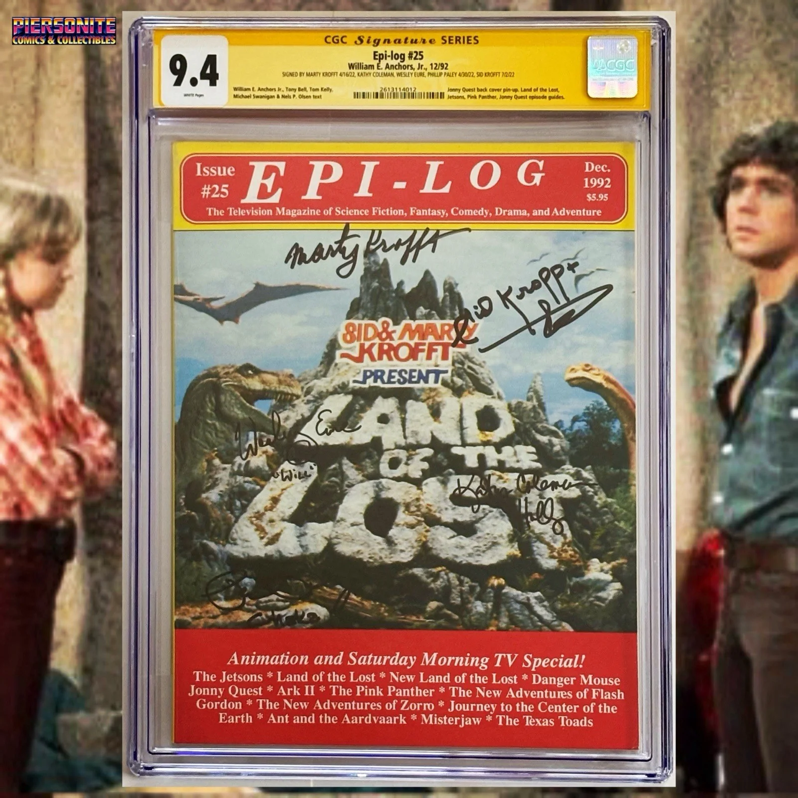 Marty Krofft, Kathy Coleman, Wesley Eure, Phillip Paley, Sid Krofft — CGC 9.4 SS Epi-Log #25 signed by Coleman, Eure, Paley & Kroffts Land of the Lost