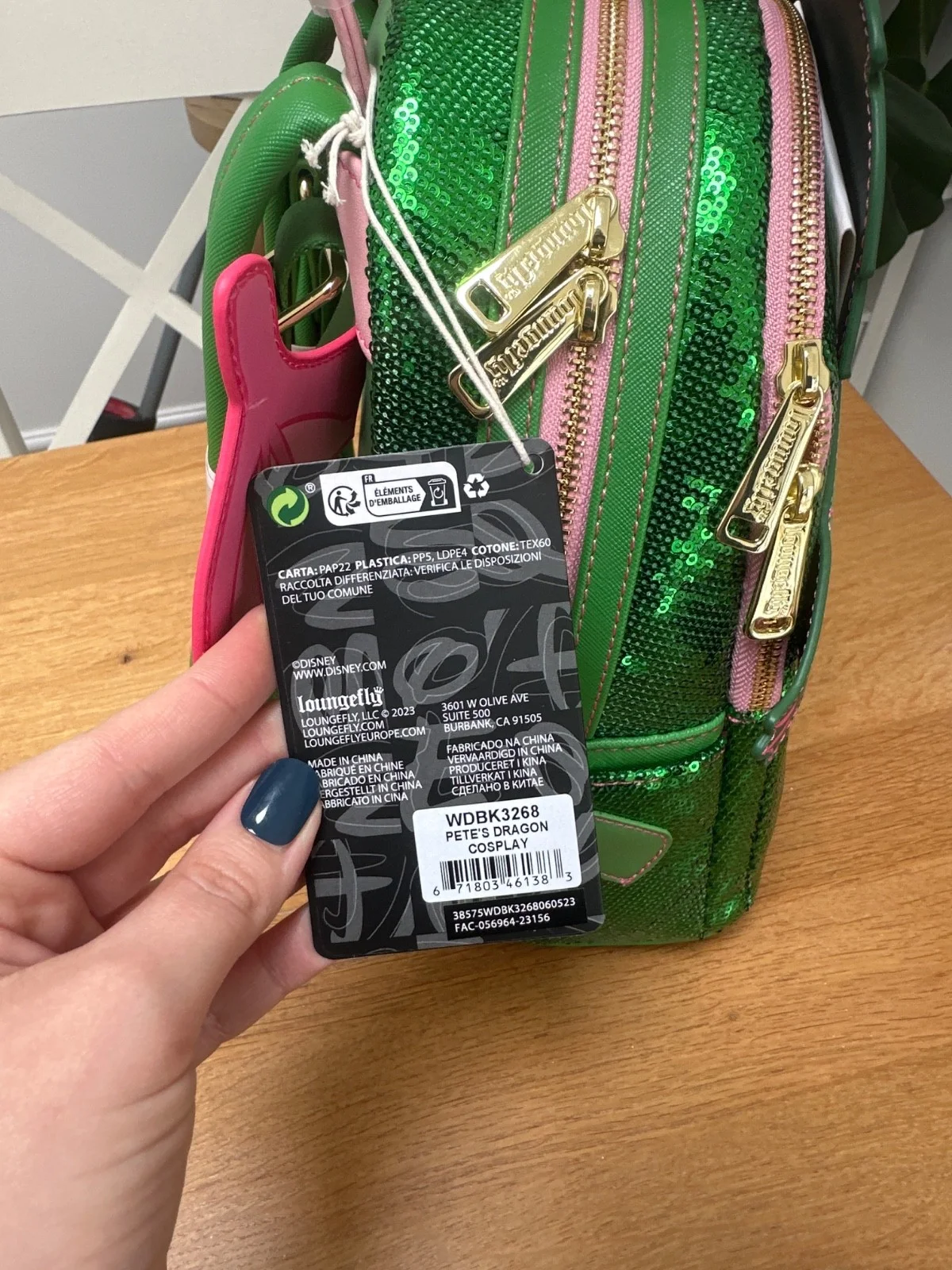 Loungefly Petes Dragon Cosplay Sequin Backpack Brand New Sealed With Tags, image 4