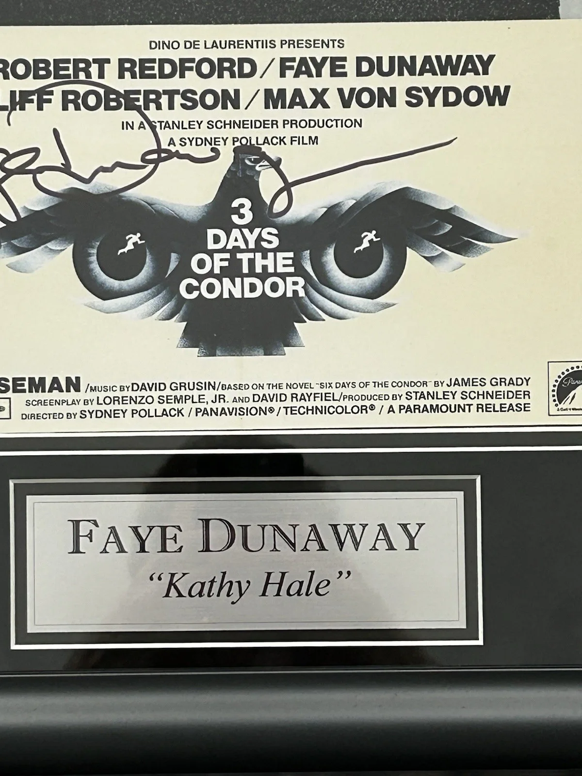 3 Days Of the Condor Signed Poster Faye Dunaway Autographed 20x24, изображение 3