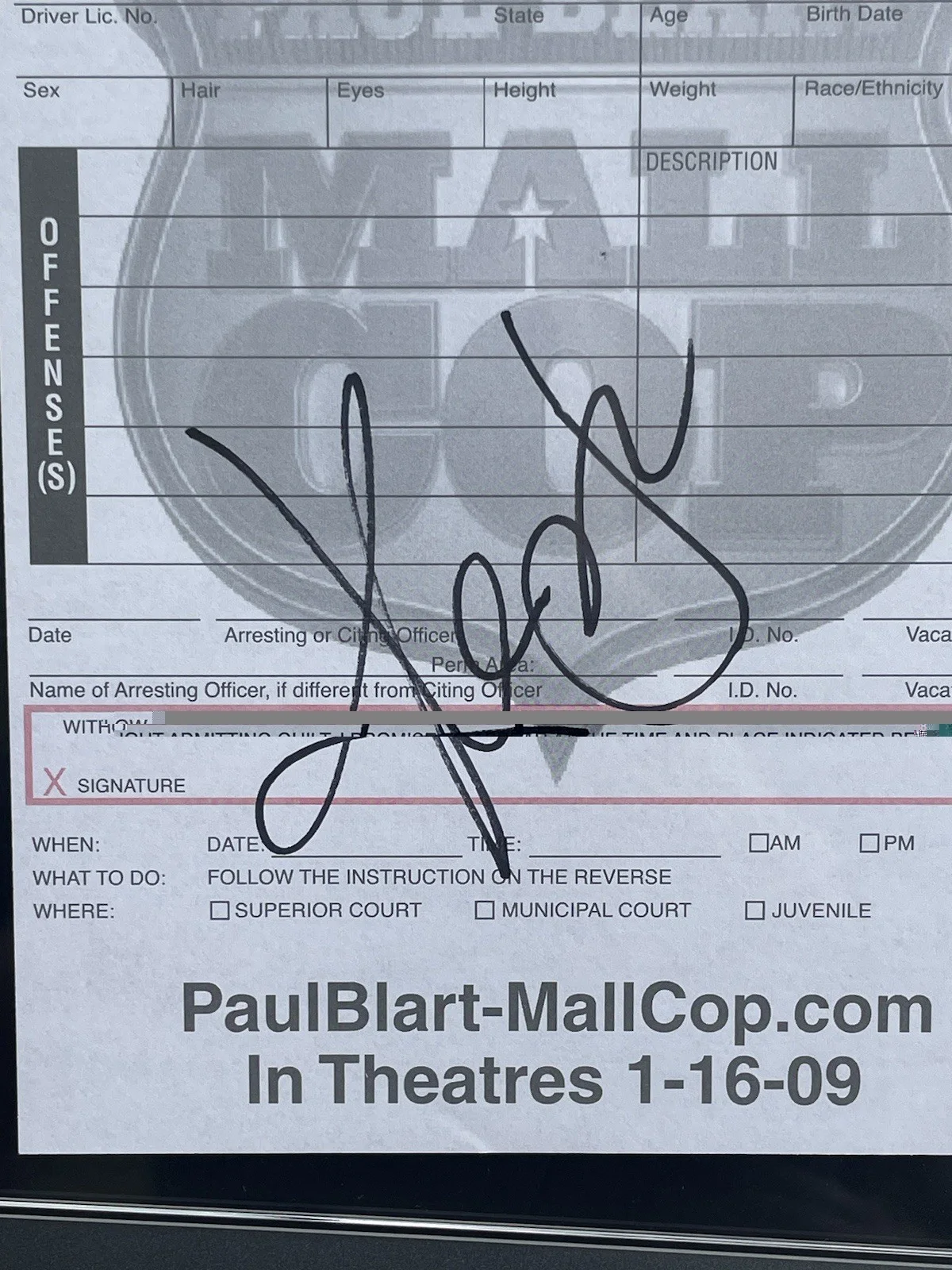 Kevin James — Kevin James Signed Autographed Paul Blart Mall Cop Citation Prop Psa/Dna Slabbed, изображение 2