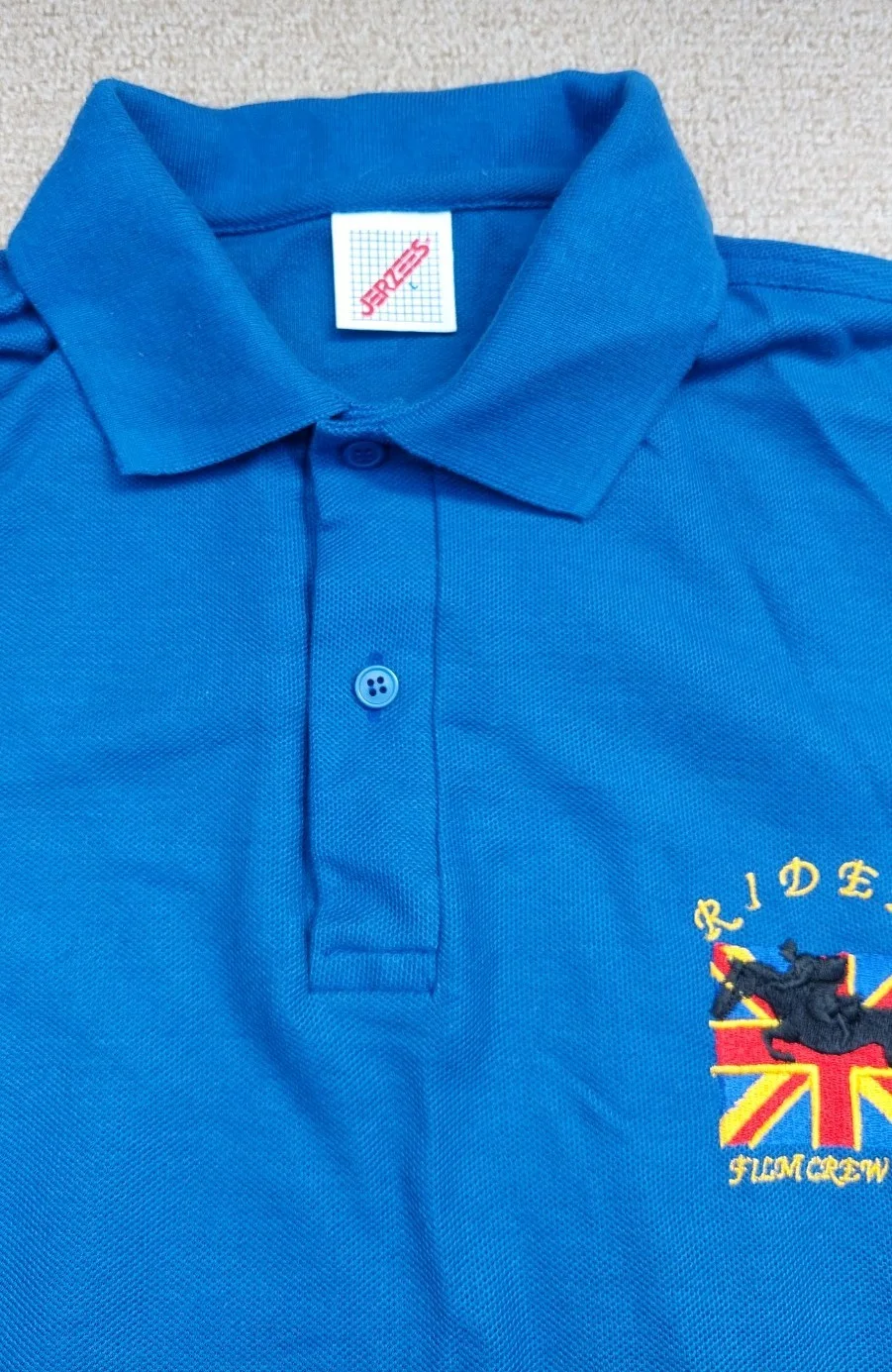 Vintage 90s Riders Film Crew Polo Shirt Jilly Cooper Rivals Jerzees Size Large, изображение 5
