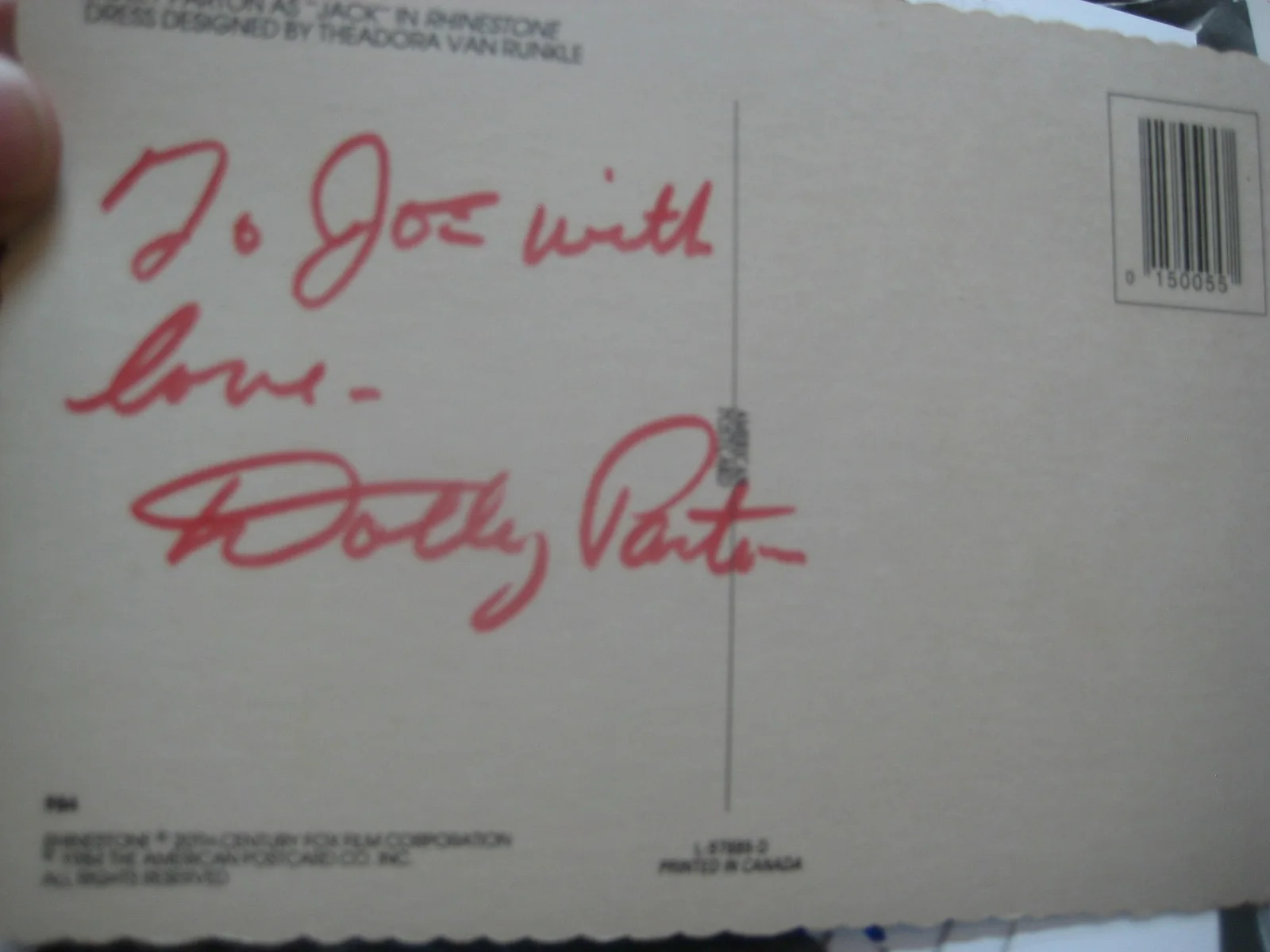Dolly Parton Autographed Hand Signed Postcard, image 2