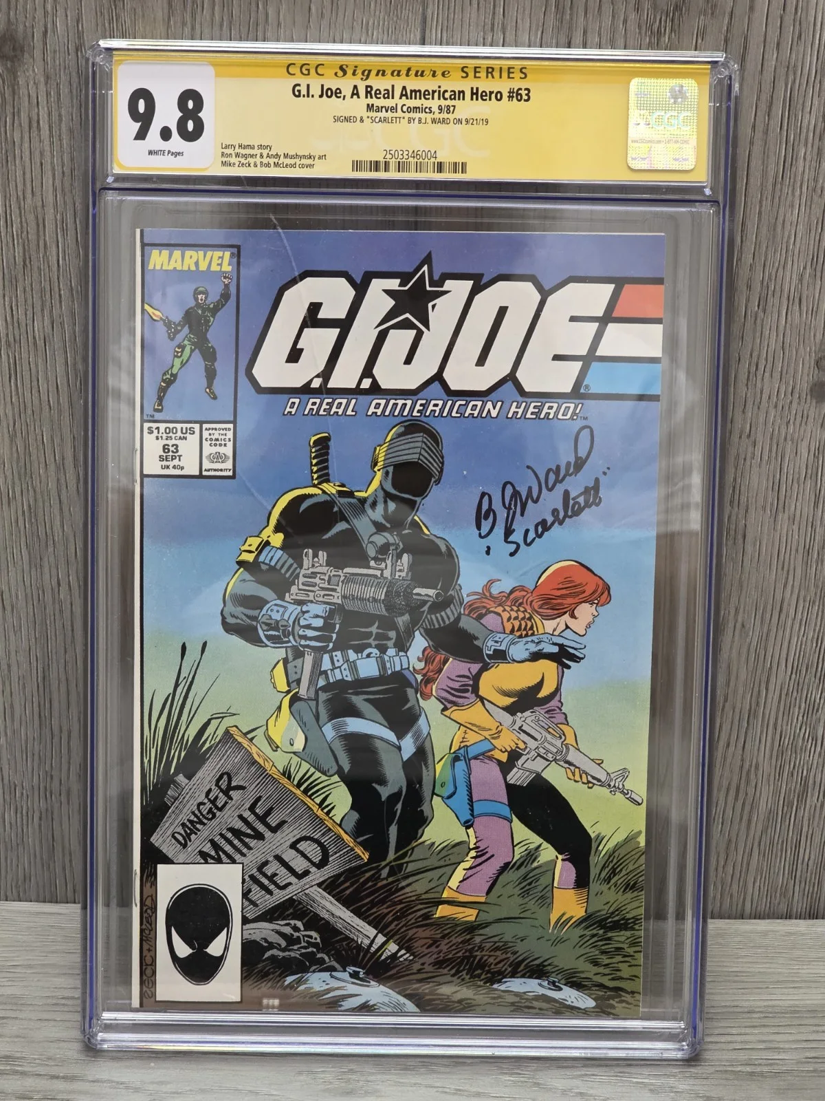 B.J. Ward — G.I. Joe A Real American Hero #63 CGC 9.8 SS Signed B.J. Ward Voice of Scarlett