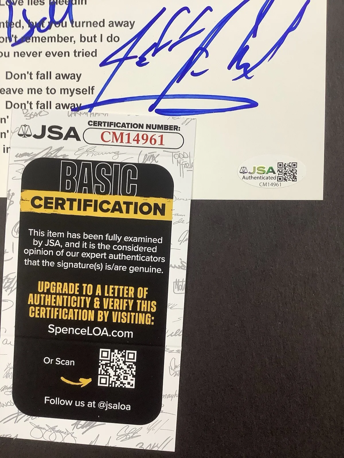 Fuel Signed Lyrics Sheet In My Hands Music Brett Scallions +3 Autographs JSA, image 2