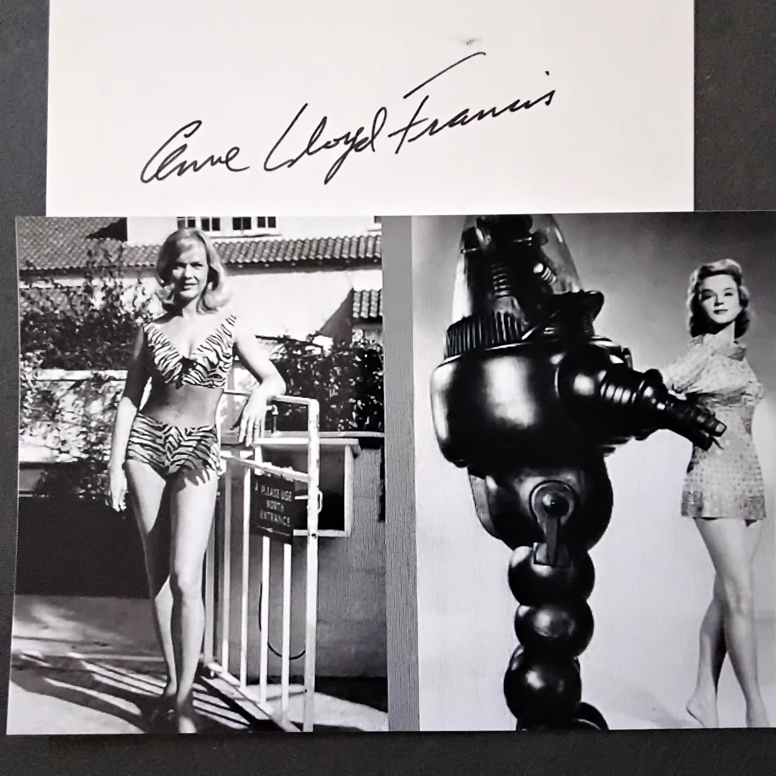 Anne Francis SIGNED Card Movie TV Actress Honey West Forbidden Planet Funny Girl, изображение 2