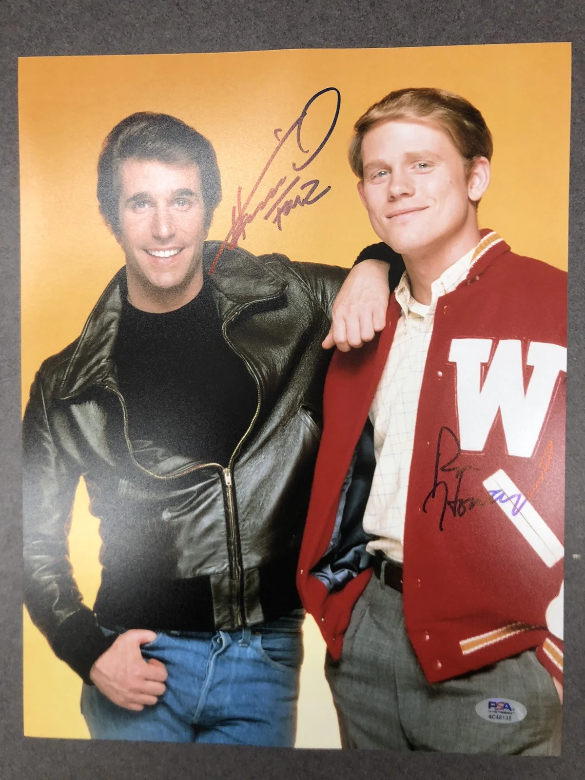 Henry Winkler & RON Howard — Henry Winkler & Ron Howard Happy Days Fonzie & Richie signed 11X14 PSA Autograph