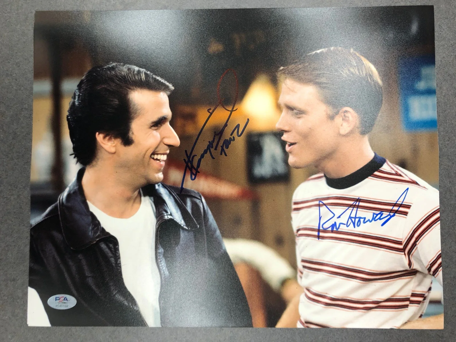 Henry Winkler & RON Howard — Henry Winkler & Ron Howard Happy Days Fonzie & Richie signed 11X14 PSA Autograph