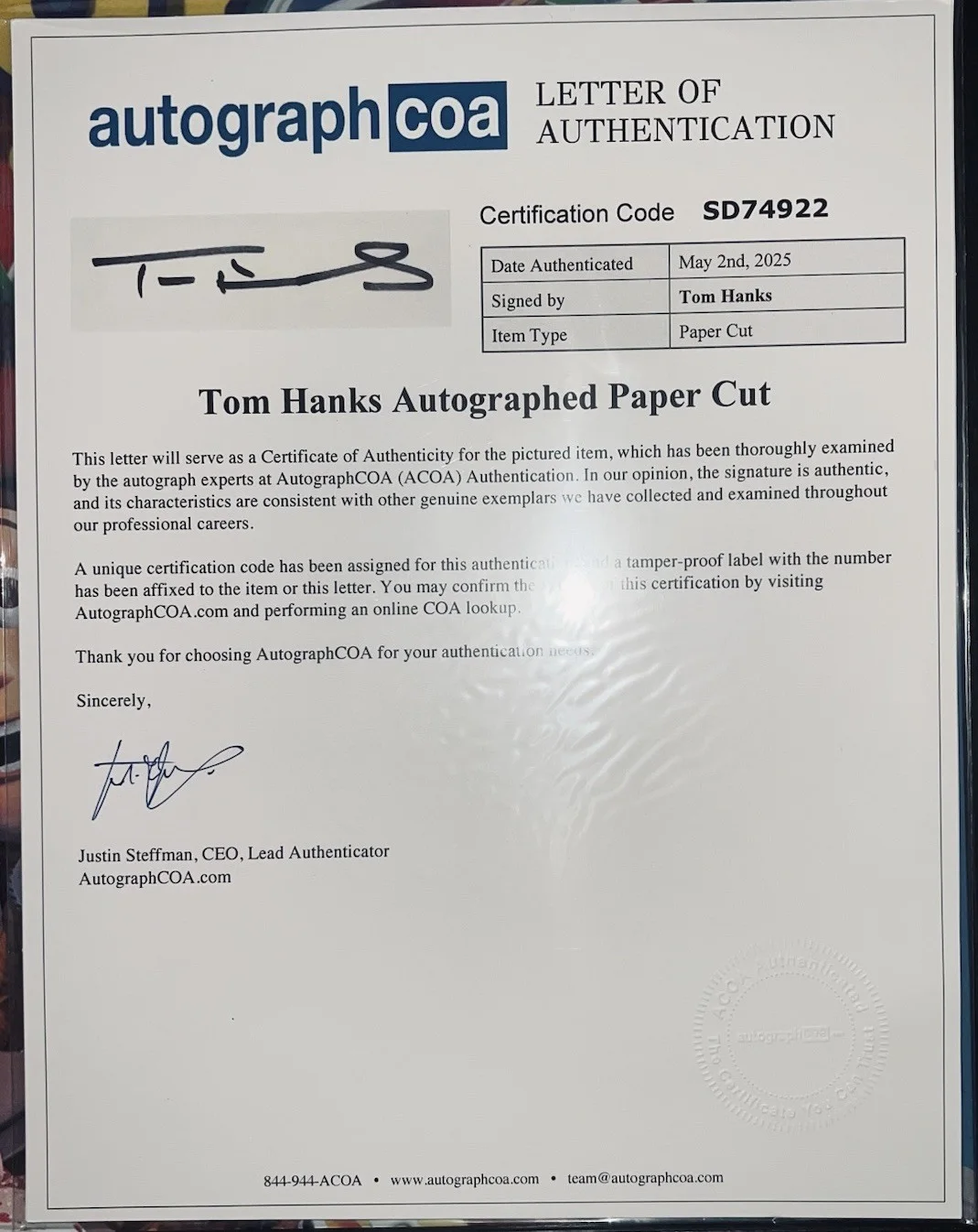 Tom Hanks — Tom Hanks Signed "Toy Story" 11 x 14 Custom Framed Cut Display (ACOA), image 3