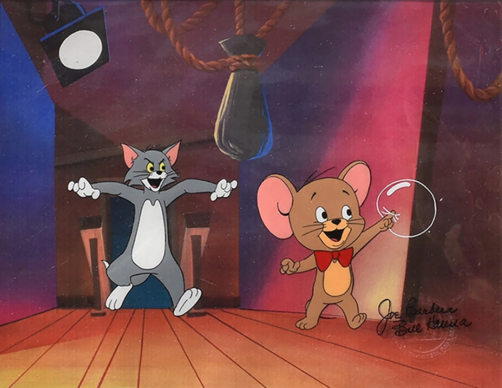 Bill Hanna, Joe Barbera — 1989 Hanna-Barbera Tom & Jerry Original Production Cel Signed Framed COA, изображение 2