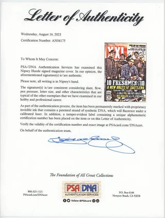 Nipsey Hussle Autographed Signed XXL Freshman Magazine Cover PSA LOA 26781, изображение 3