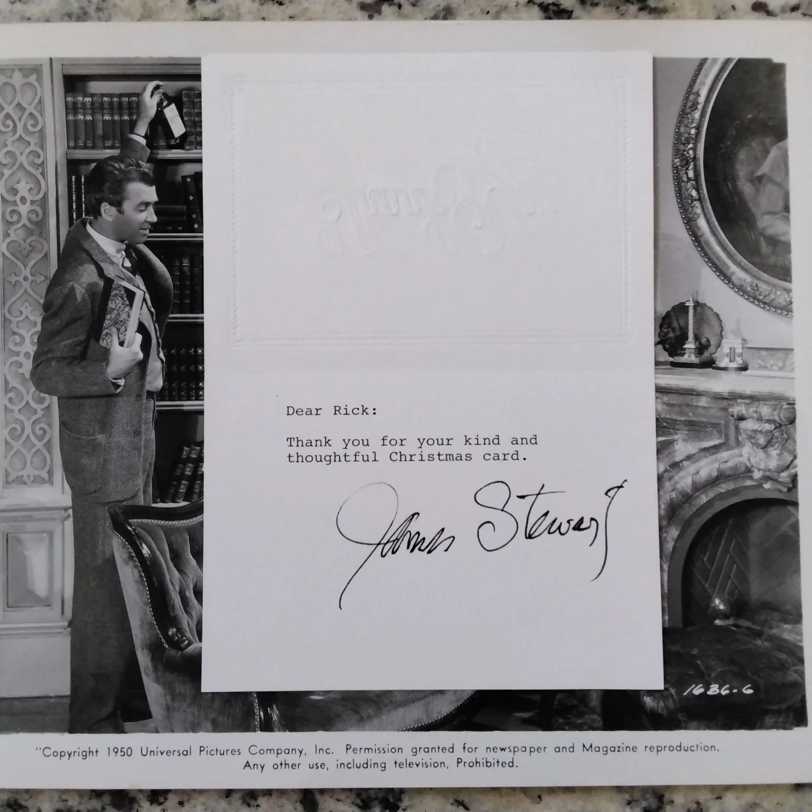 James Stewart SIGNED Note 30s Movie Actor MGM Wonderful Life Harvey Rear Window, image 2