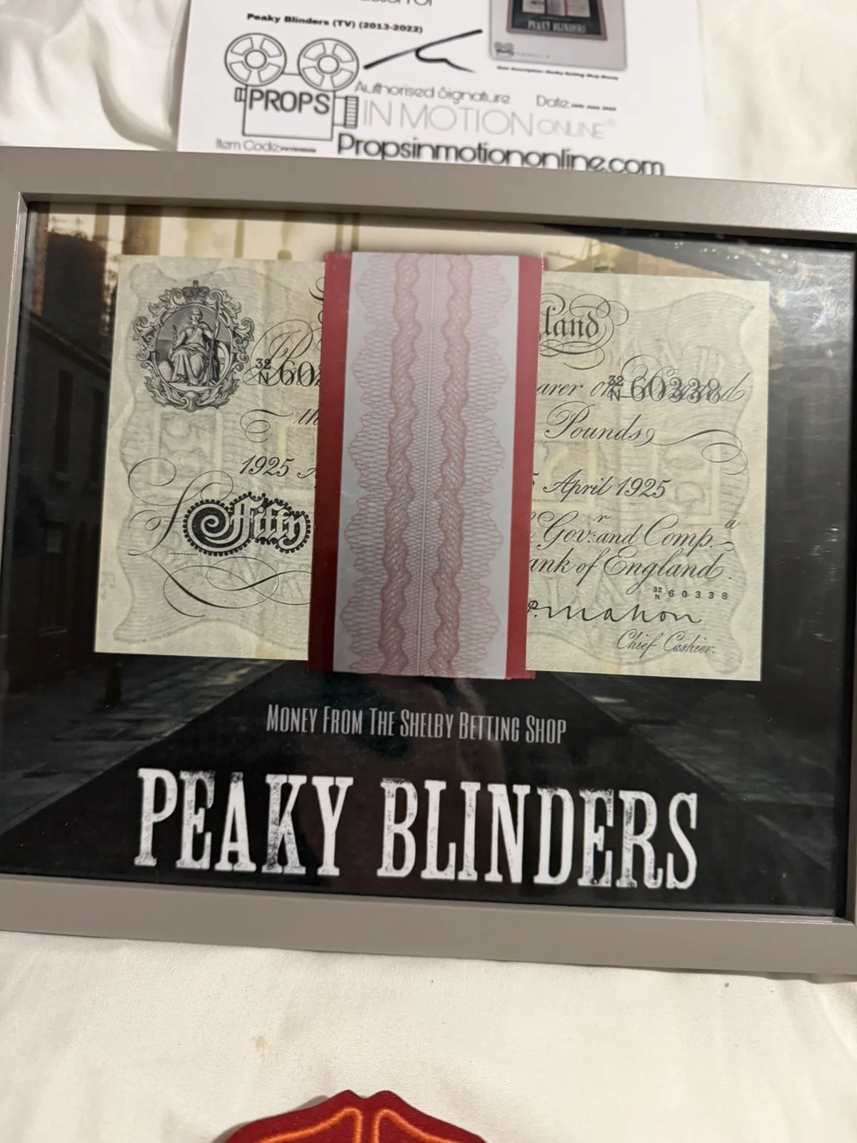 Peaky Blinders Screen Used Movie Prop Film TV COA Rare Worn bank note framed, изображение 2