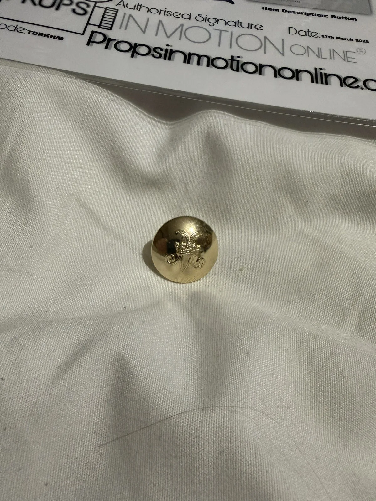 Darkest Hour Screen Used Movie Prop Film TV COA worn Gary Oldman uniform button, image 3