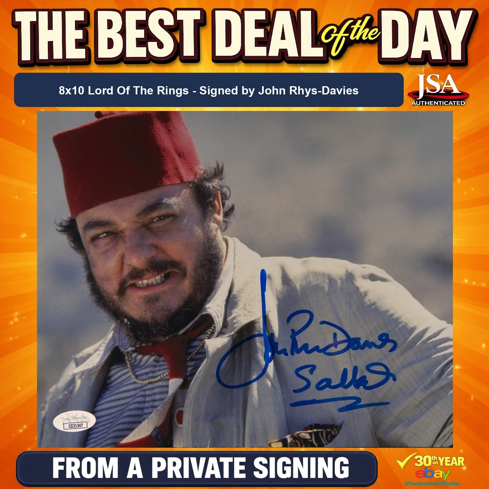 John Rhys-Davies — John Rhys-Davies Signed 8x10 Photo Indiana Jones Sallah JSA Private Signing