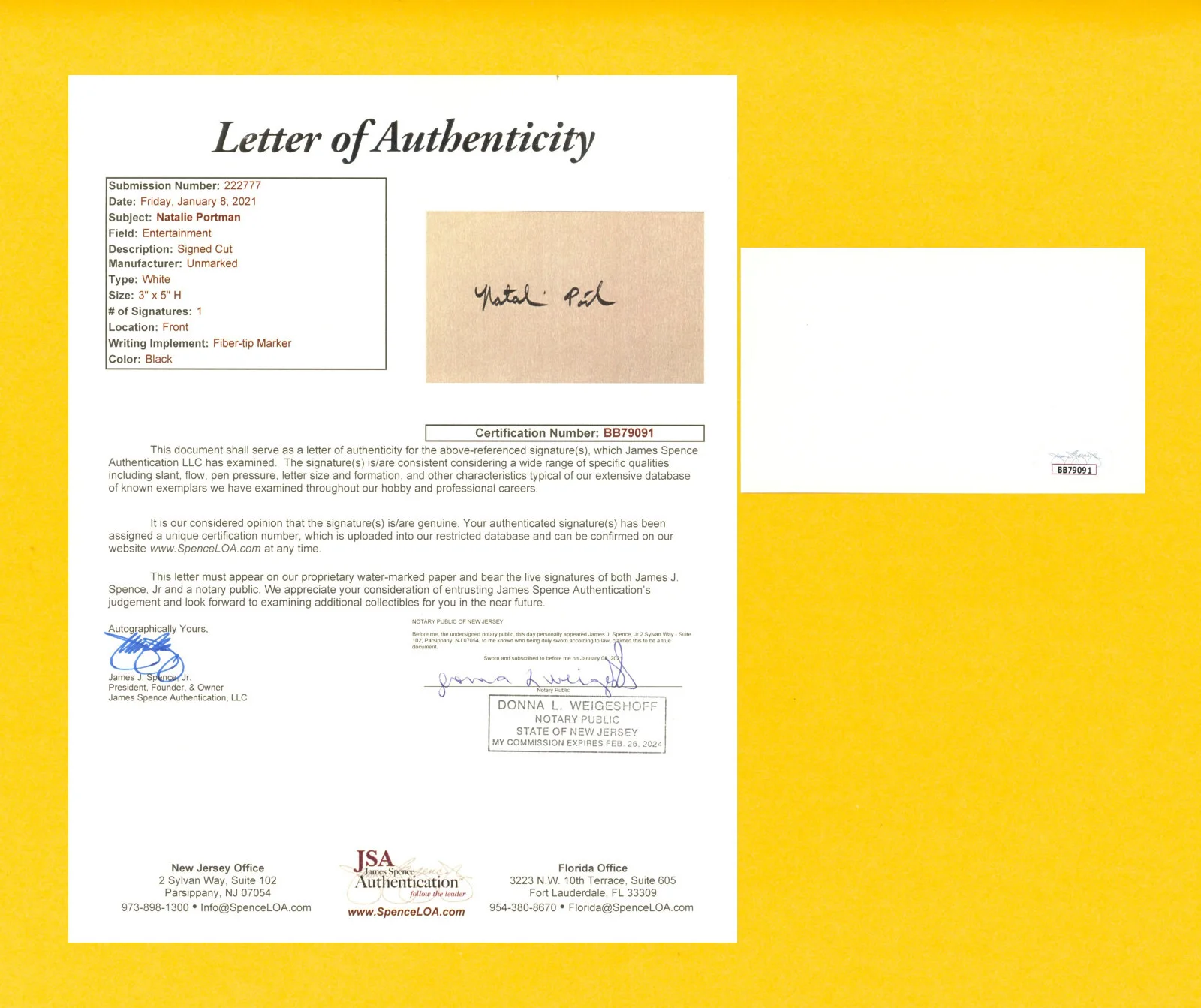 Natalie Portman — Natalie Portman Signed JSA LOA 3X5 Cut Signature Auto Autographed COA BB79091, image 5
