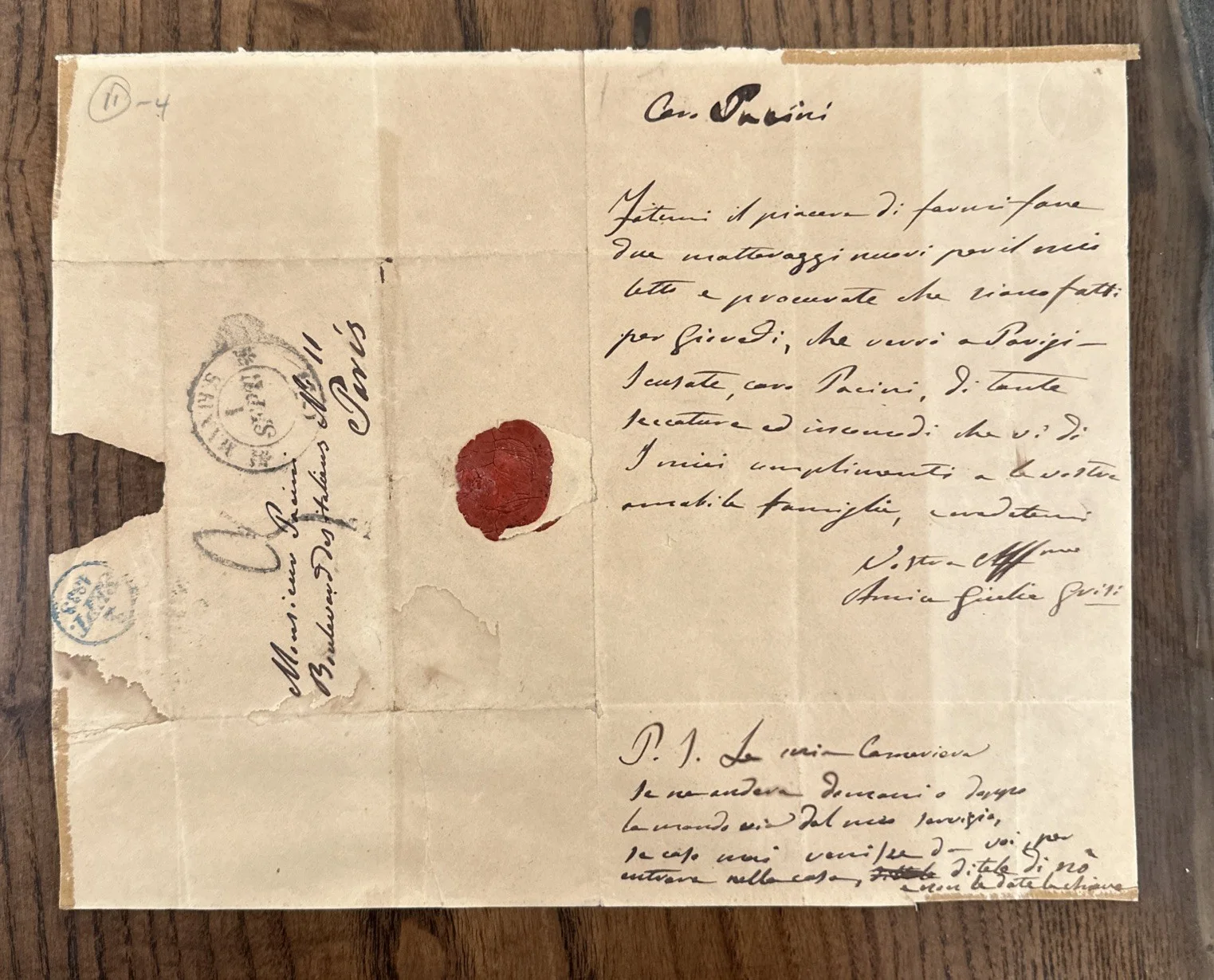 GIULIA GRISI Opera Singer Autograph Signed Letter ALS “Dear Pacini” - RARE!, image 2