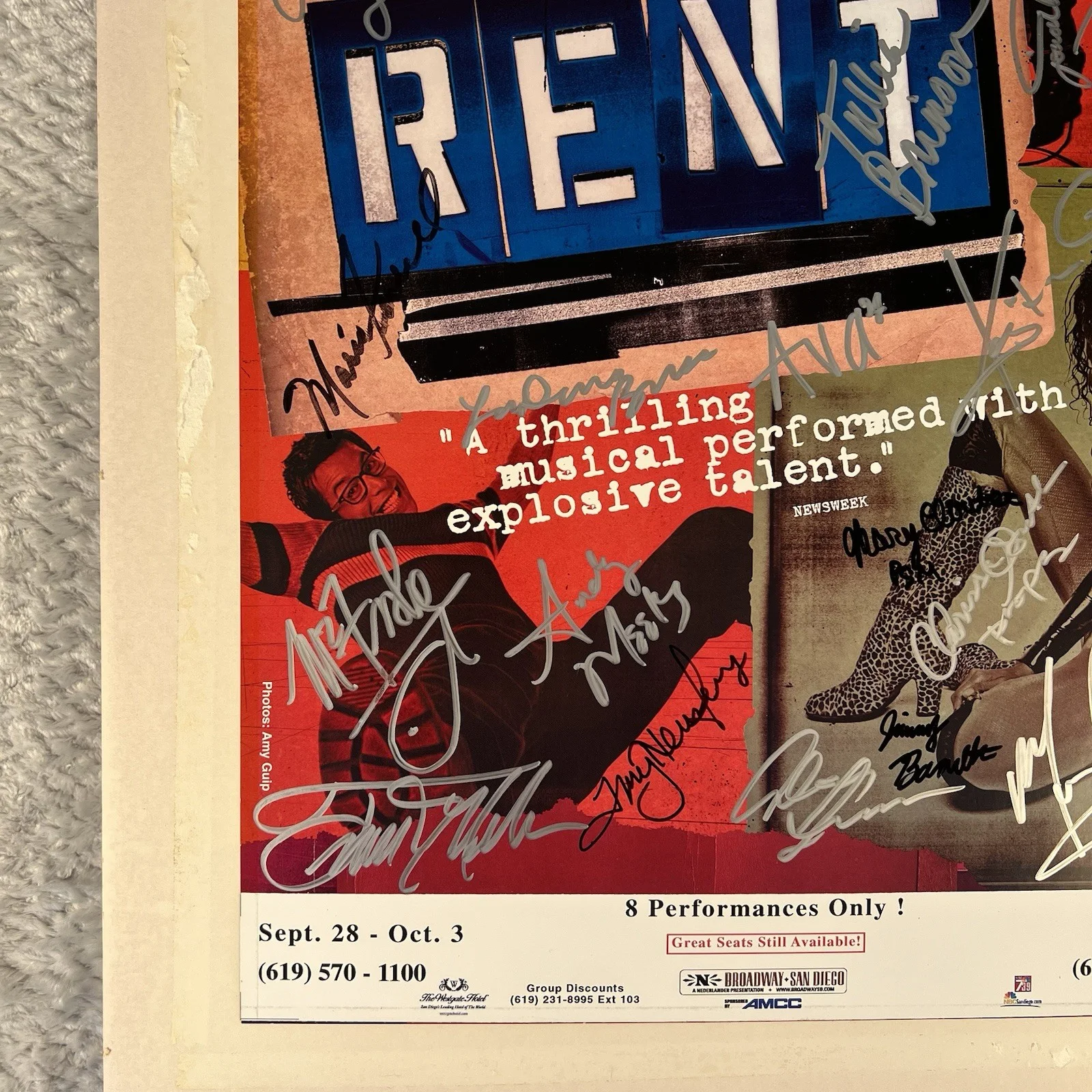 Lindsey Lake, Joe Petro, Greg Dober — RENT Broadway Musical Cast Signed Window Card Poster 2004 San Diego Tour Civic, image 5
