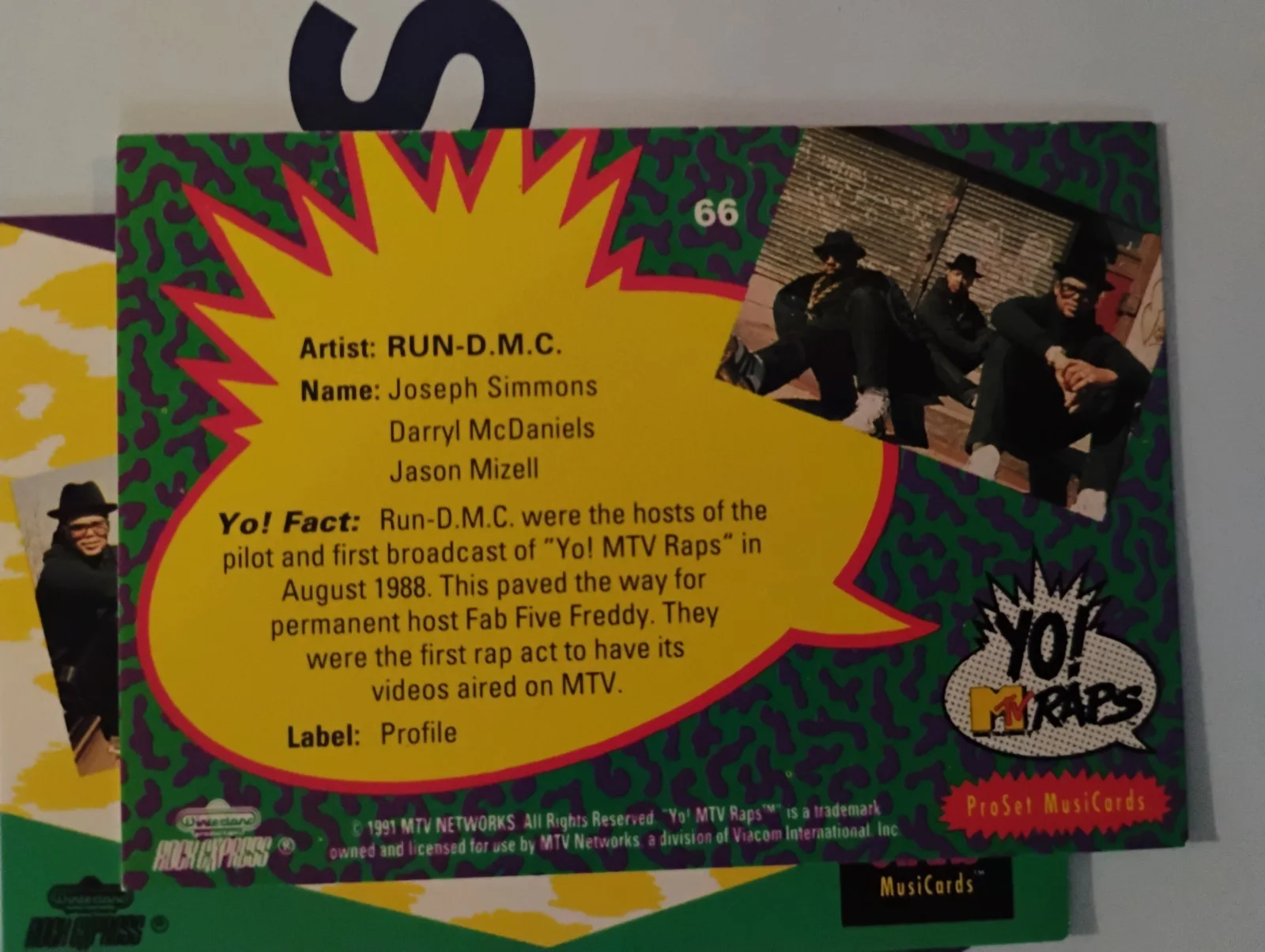 RUN DMC DARYL MCDANIELS SIGNED AUTOGRAPH YO! MTV RAPS HIP HOP TRADING CARD RARE, изображение 2