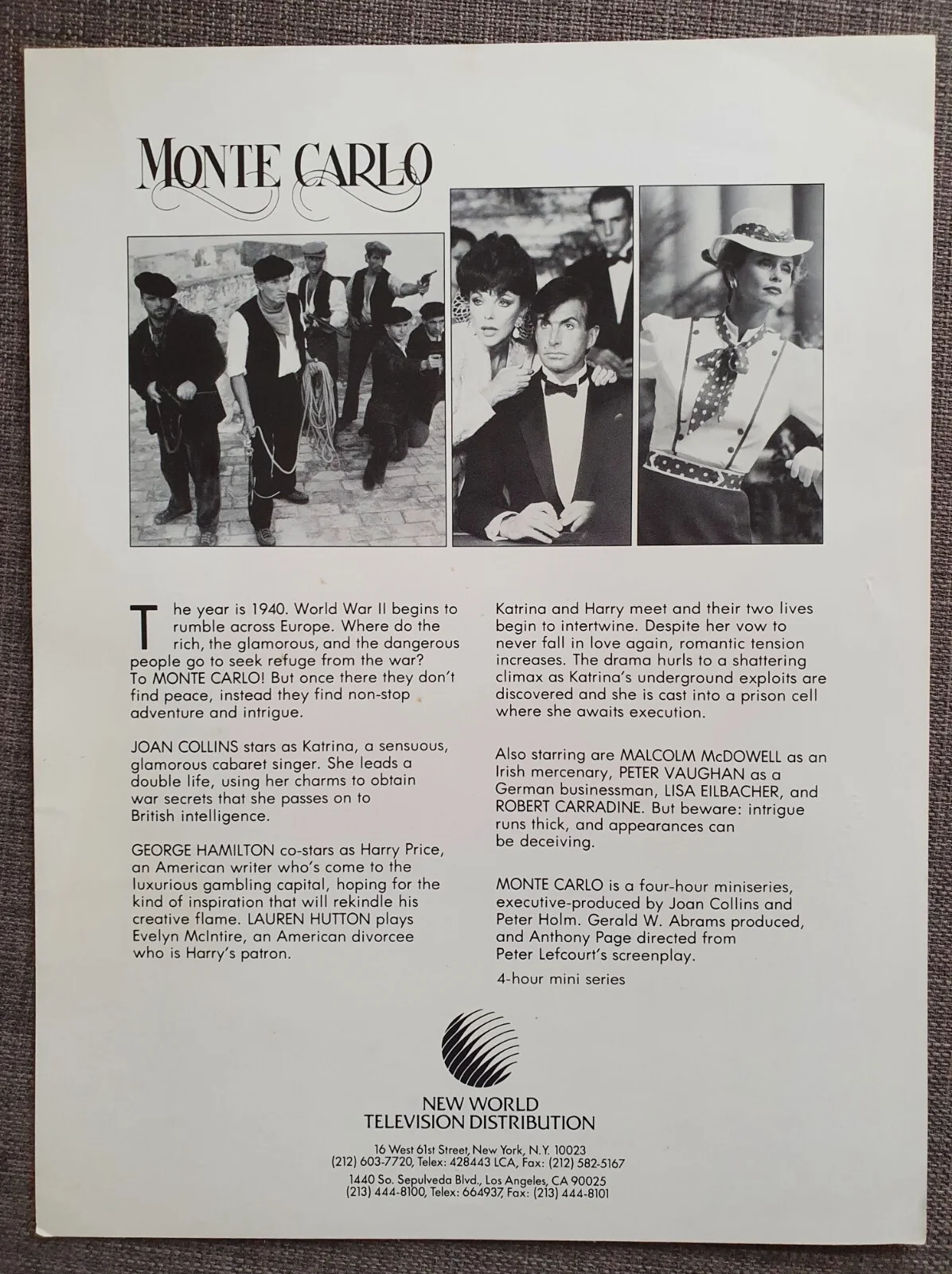 JOAN COLLINS - RARE VINTAGE ORIGINAL 1986 PROMOTIONAL CARD - MONTE CARLO, изображение 2