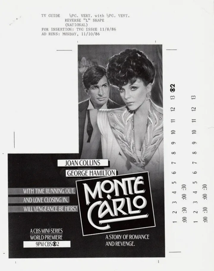 JOAN COLLINS - 4 ORIGINAL CBS TV PHOTOS INC TV GUIDE ARTWORK MONTE CARLO 10"x8", изображение 5