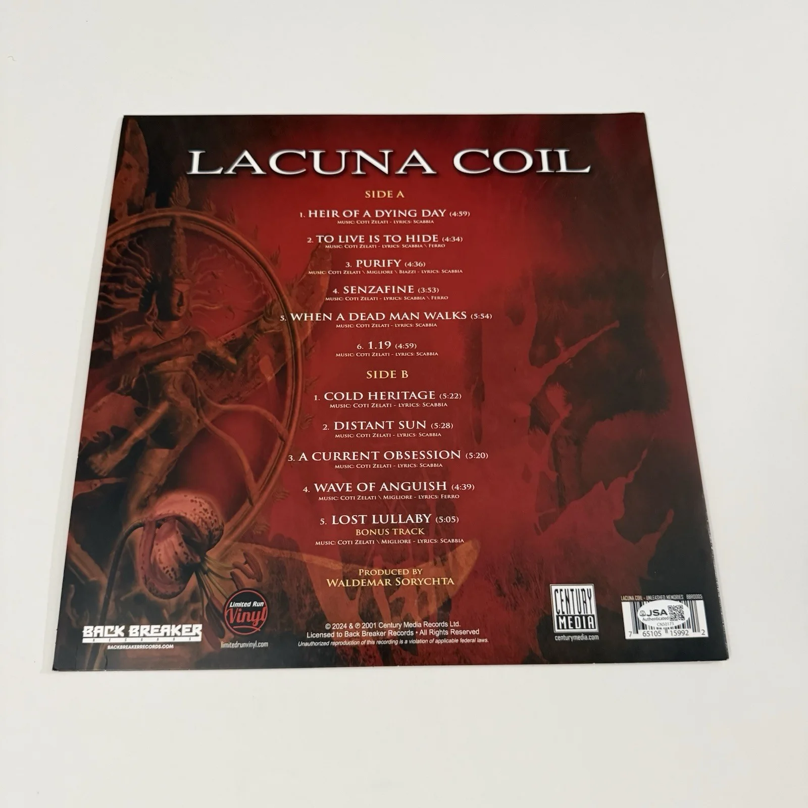 LACUNA COIL SIGNED SHALLOW LIFE VINYL RECORD AUTOGRAPHED JSA COA, image 3