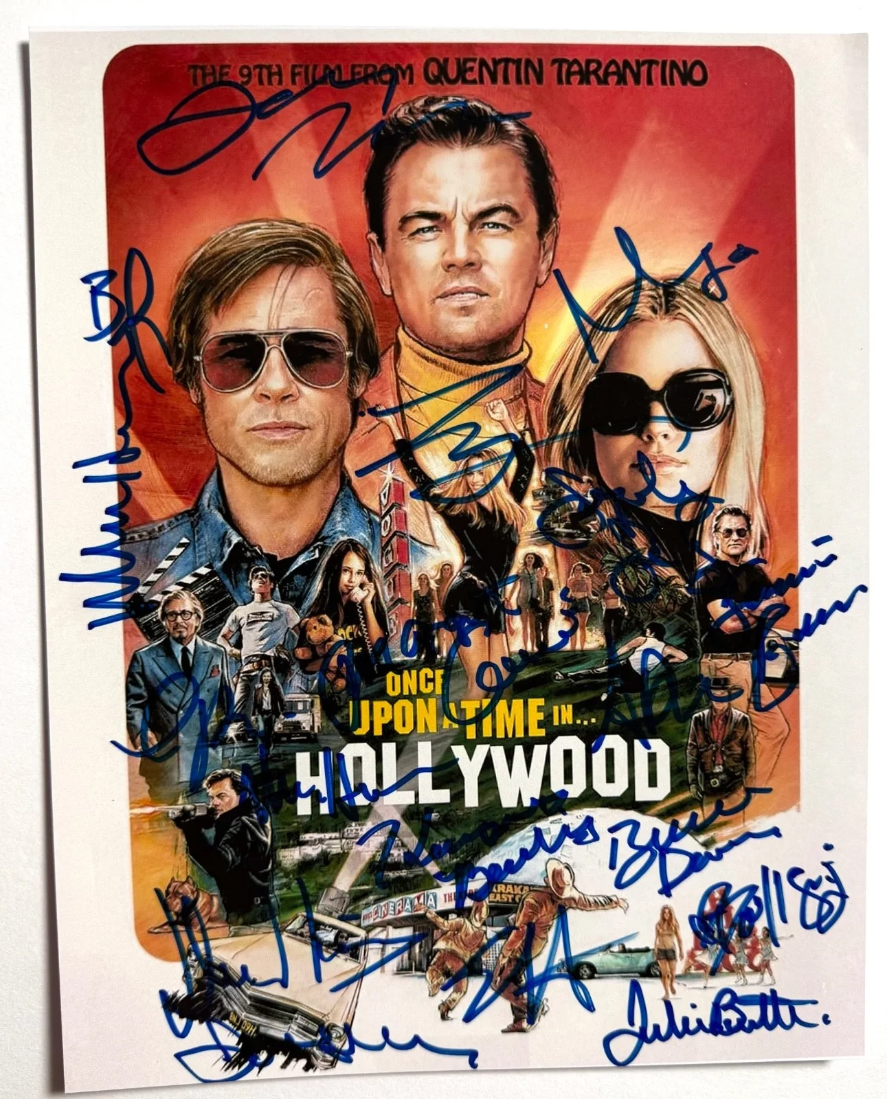 Cast — ONCE UPON A TIME IN HOLLYWOOD photo signed DICAPRIO BRAD PITT MARGOT ROBBIE
