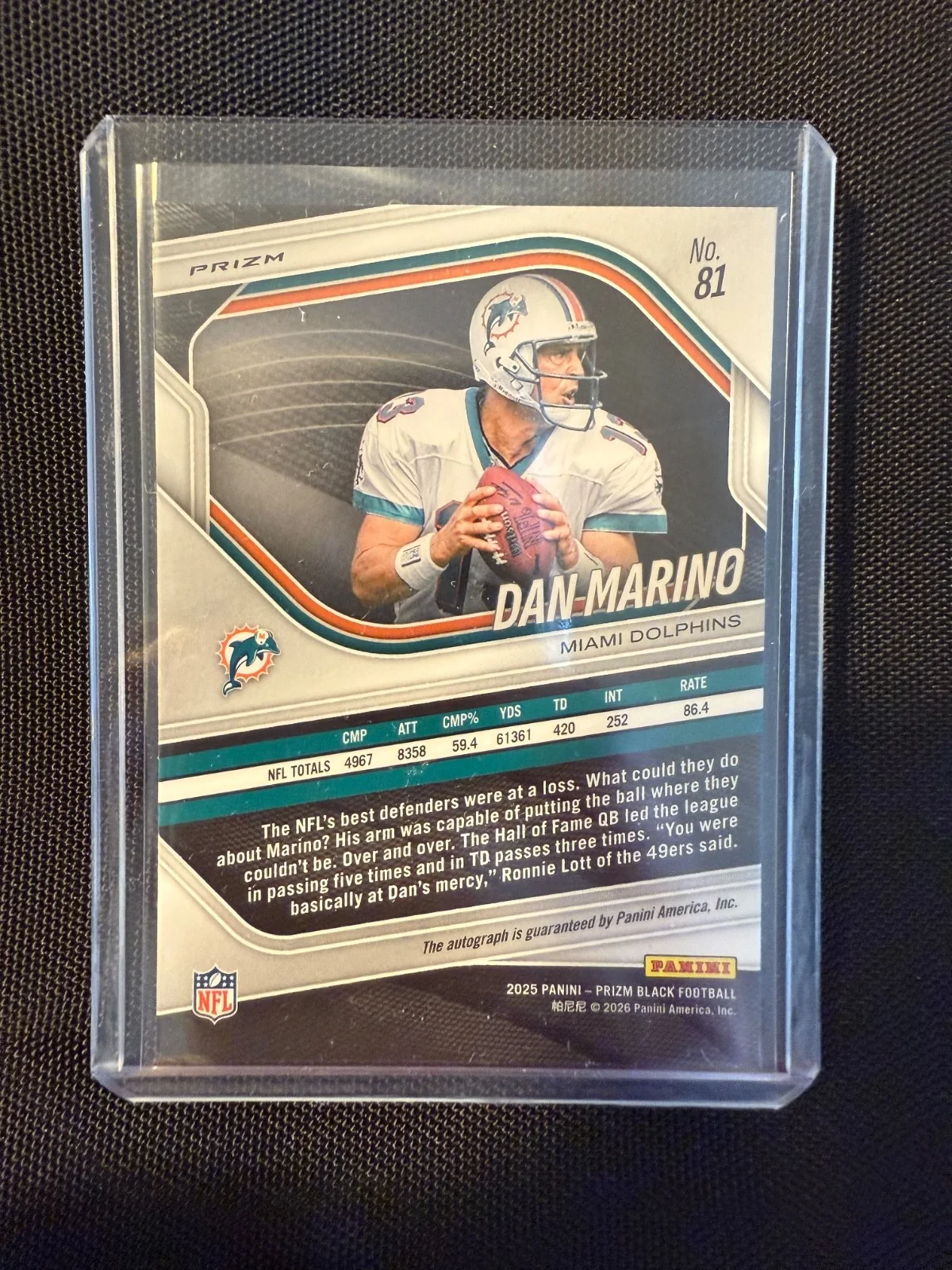 Dan Marino 2025 Panini Prizm Black Football NFL Silver Auto QB, изображение 2