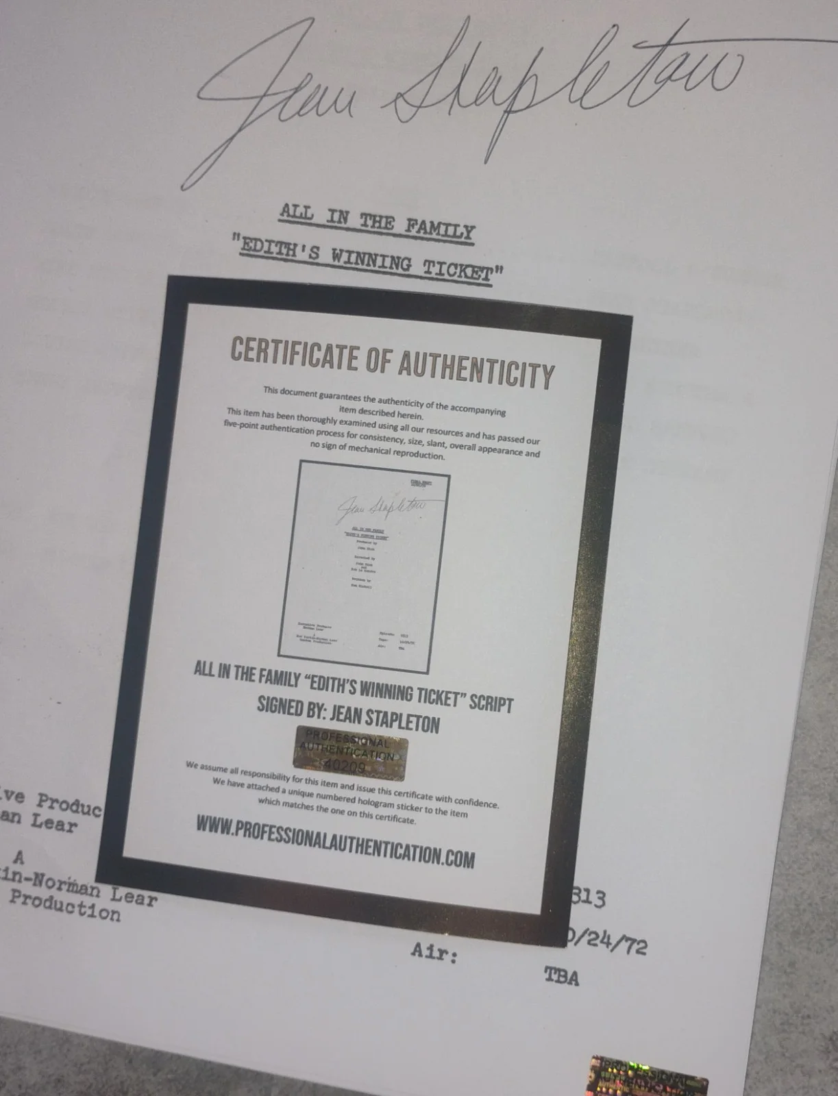 Jean Stapleton Hand Signed All In The Family Script COA - NO US TARIFFS, image 5