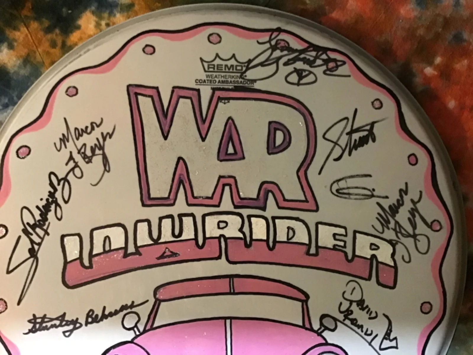 WAR Band Lowrider Autographed Drumhead - Original Art & Autographs (8) - 2011, image 3