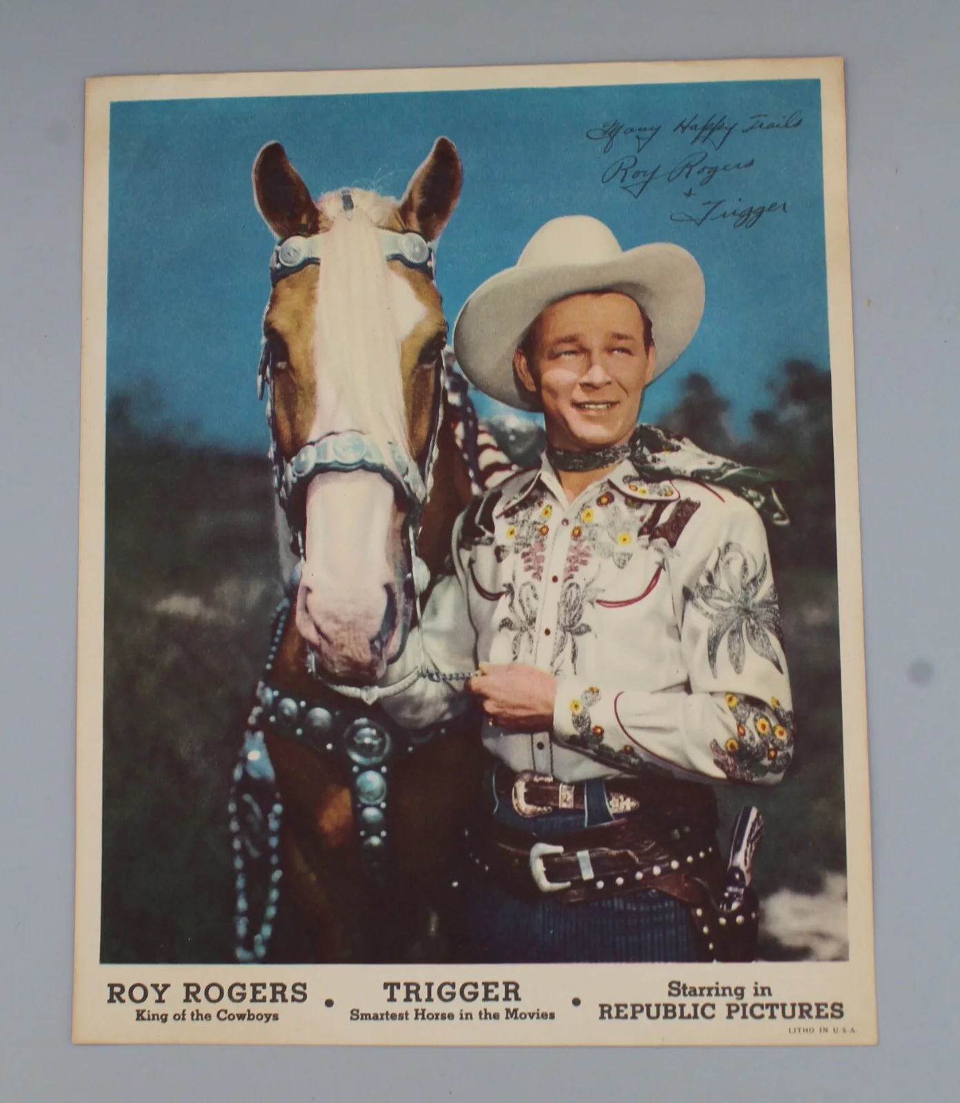 Roy Rogers, Trigger — Roy Rogers & Trigger Signed Color 8x10 Photograph Rex & Ritz Theatres, изображение 3