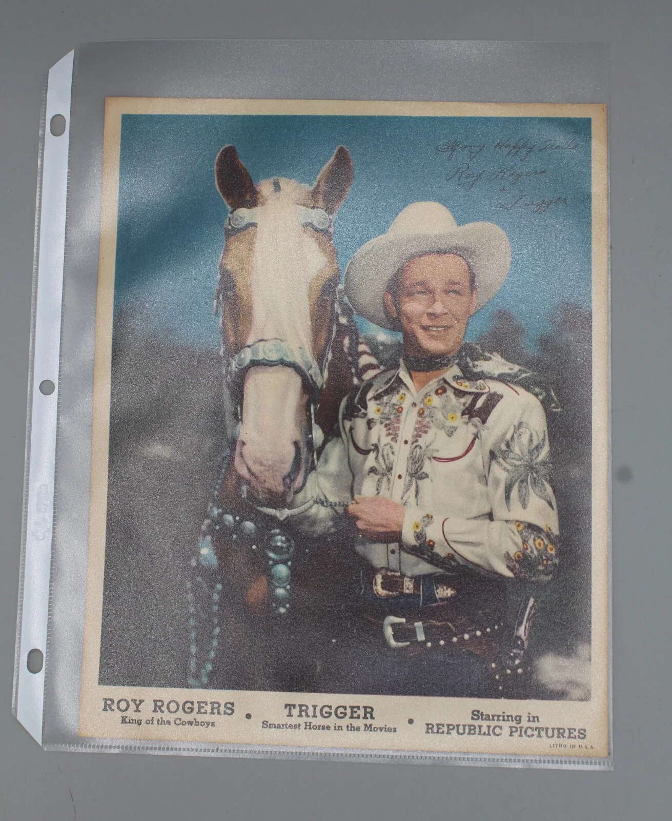 Roy Rogers, Trigger — Roy Rogers & Trigger Signed Color 8x10 Photograph Rex & Ritz Theatres, изображение 5
