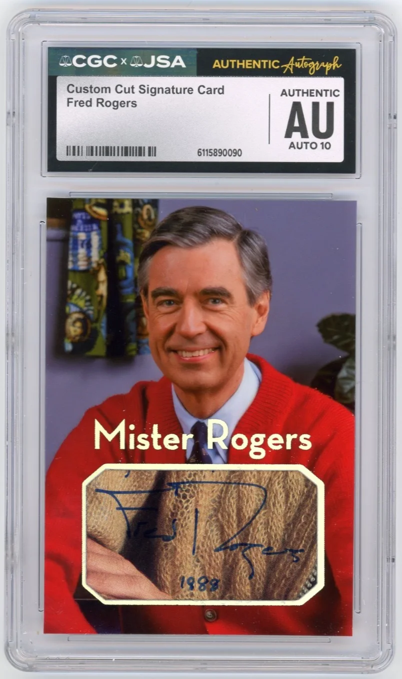 Fred Rogers — Mister Fred Rogers Signed Custom Cut Neighborhood Card JSA CGC Auto Grade 10
