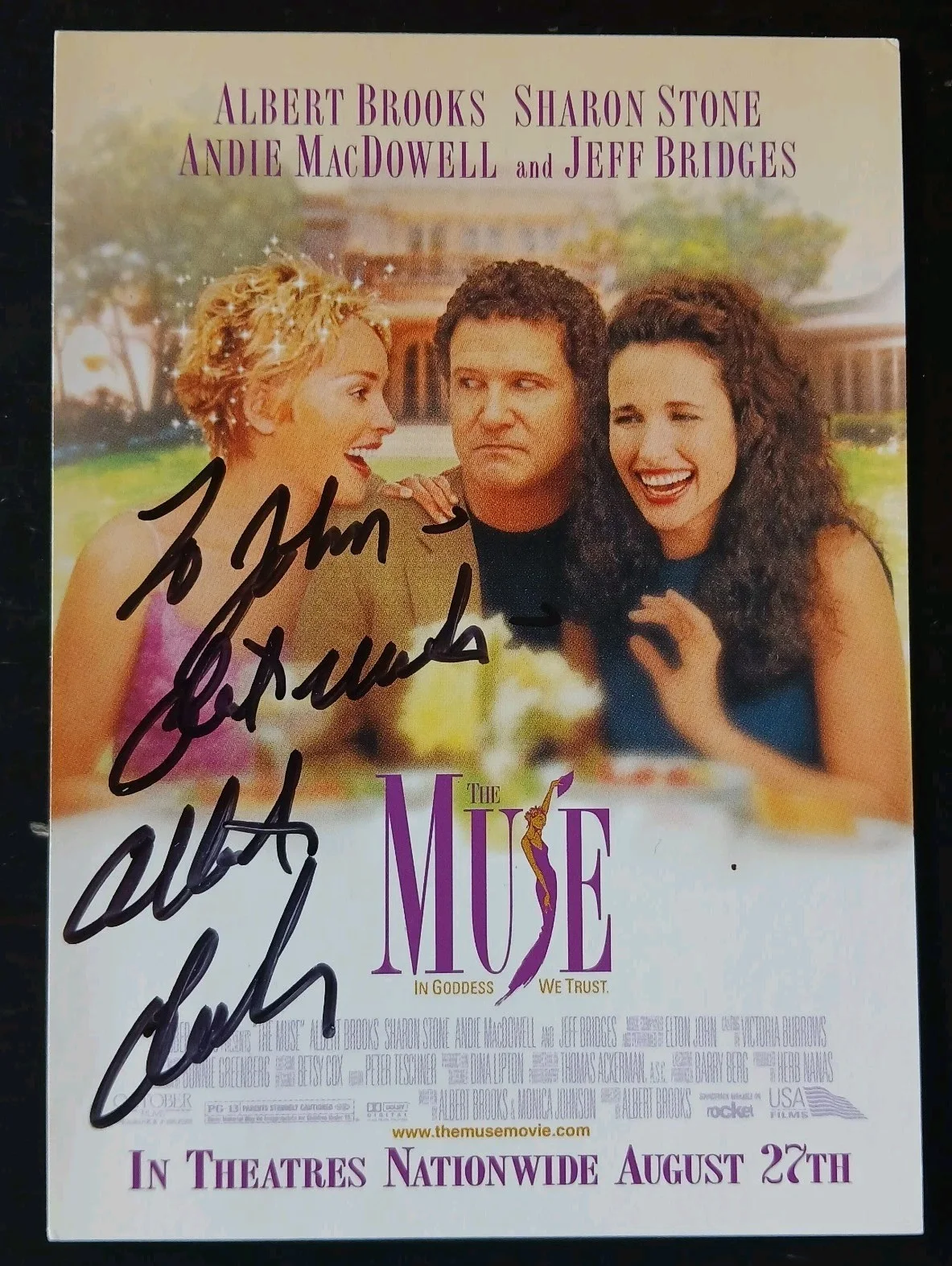 albert brooks — albert brooks signed 4x6 'the muse' original movie postcard
