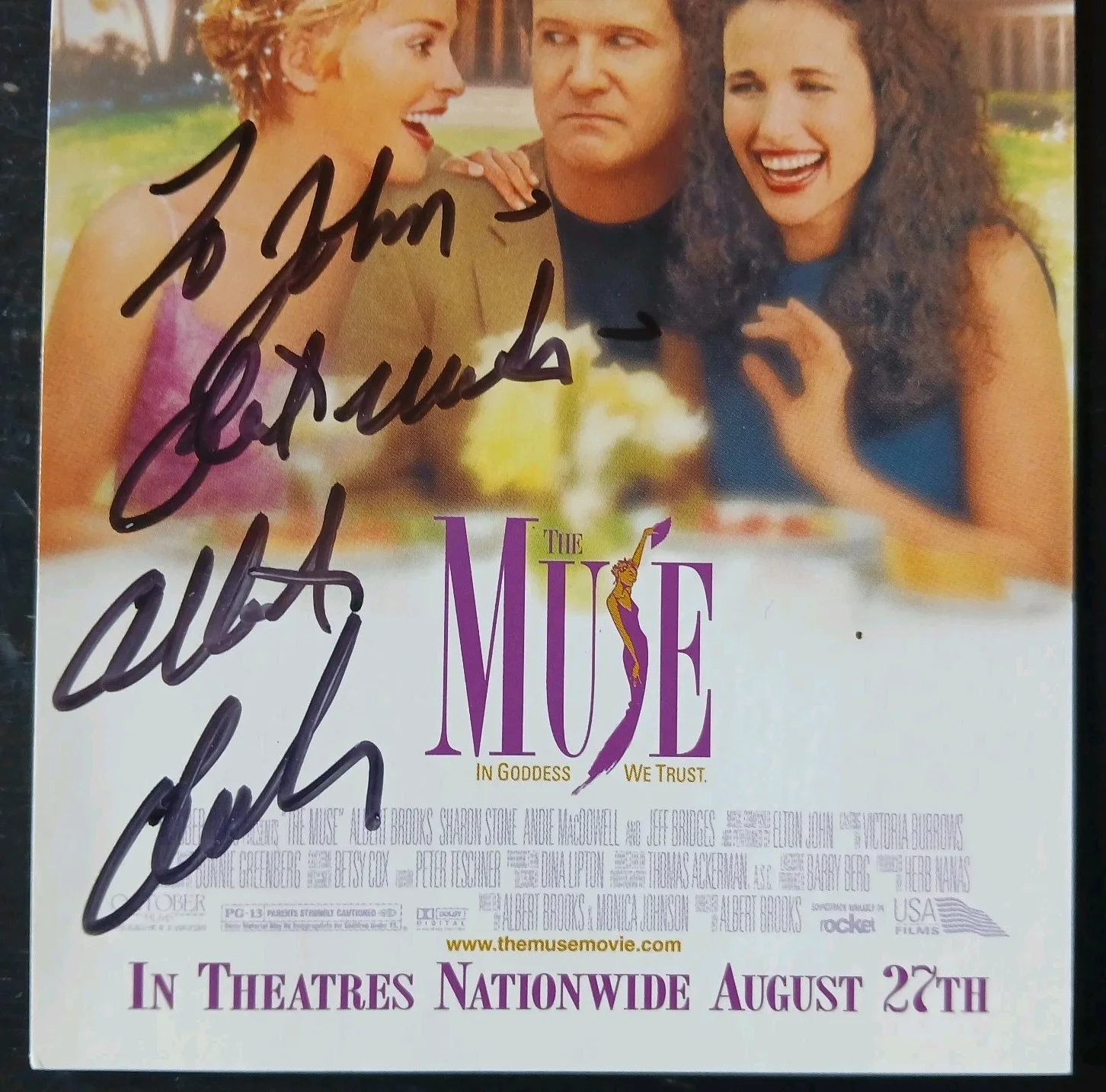 albert brooks — albert brooks signed 4x6 'the muse' original movie postcard, image 4