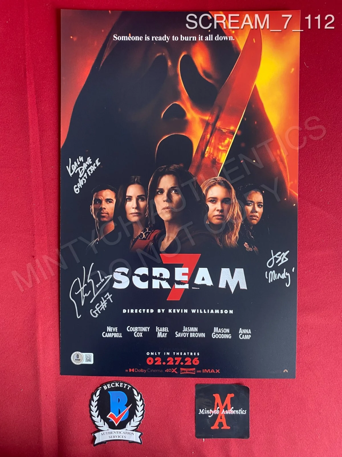 Ethan Embry, Jasmin Savoy Brown, Kraig Dane — Scream 7 cast signed 11x17 photo Jasmin Savoy Brown Ethan Embry Kraig Dane
