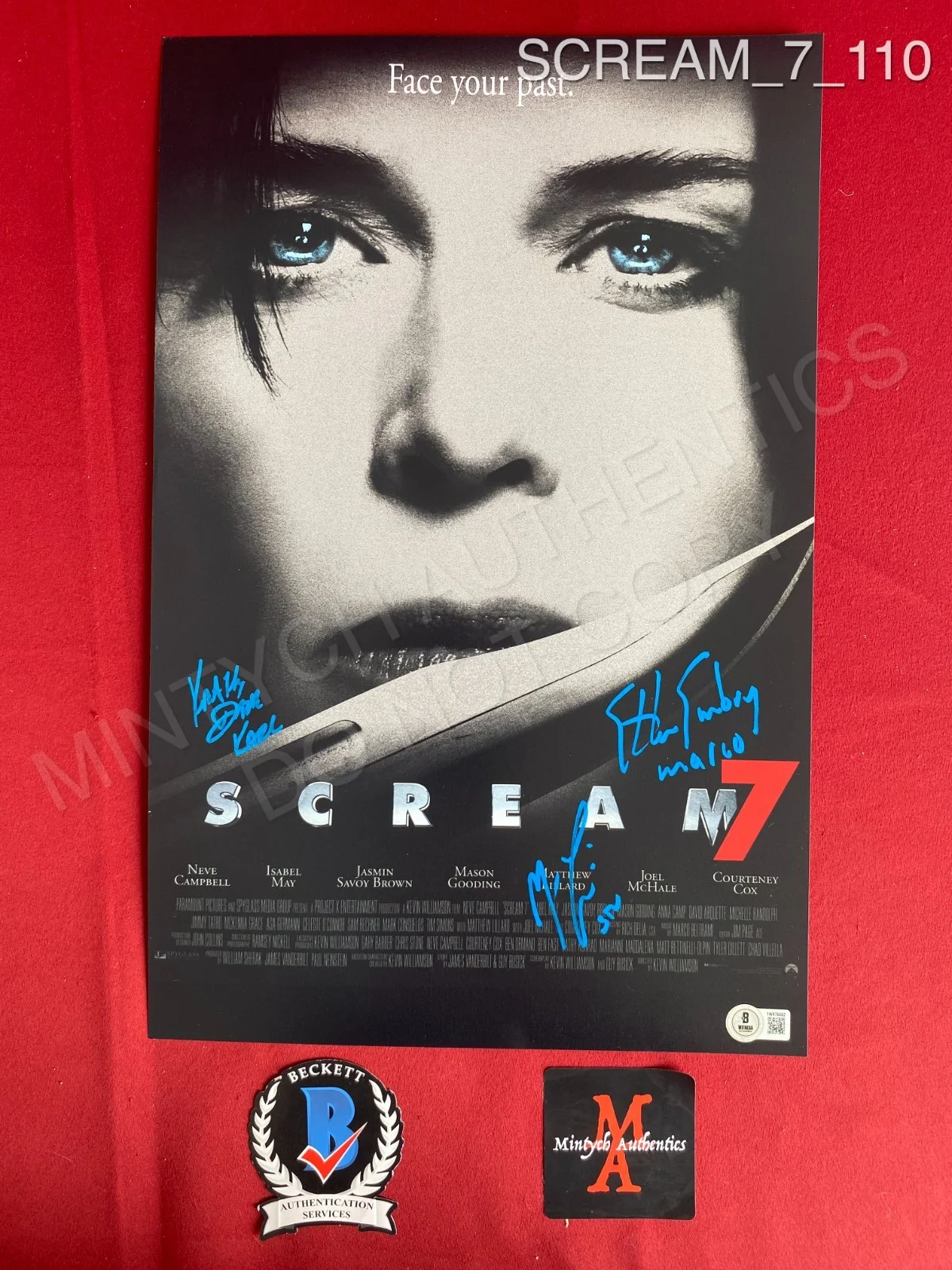 Ethan Embry, Matthew Lillard, Kraig Dane — Scream 7 cast signed 11x17 photo Matthew Lillard Ethan Embry Kraig Dane Beckett