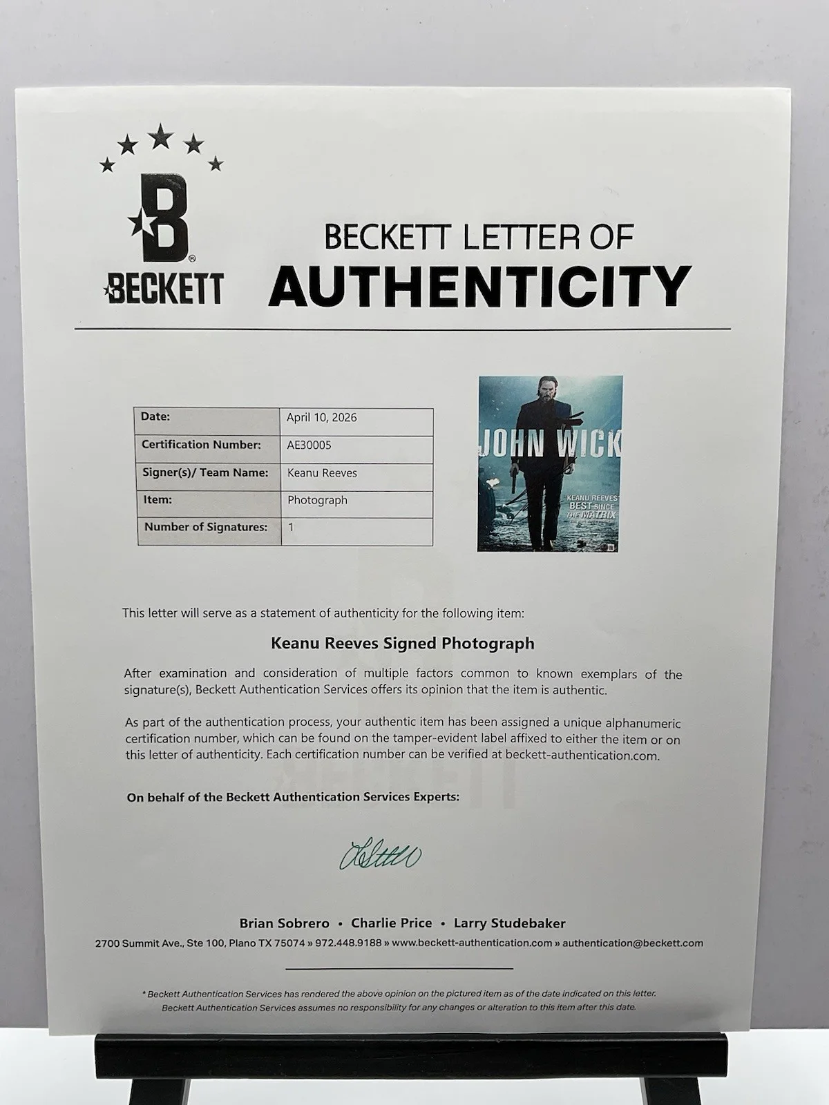 Keanu Reeves — Keanu Reeves signed 11x14 John Wick signed 11x14 BAS Matrix photo Boogeyman auto, изображение 4