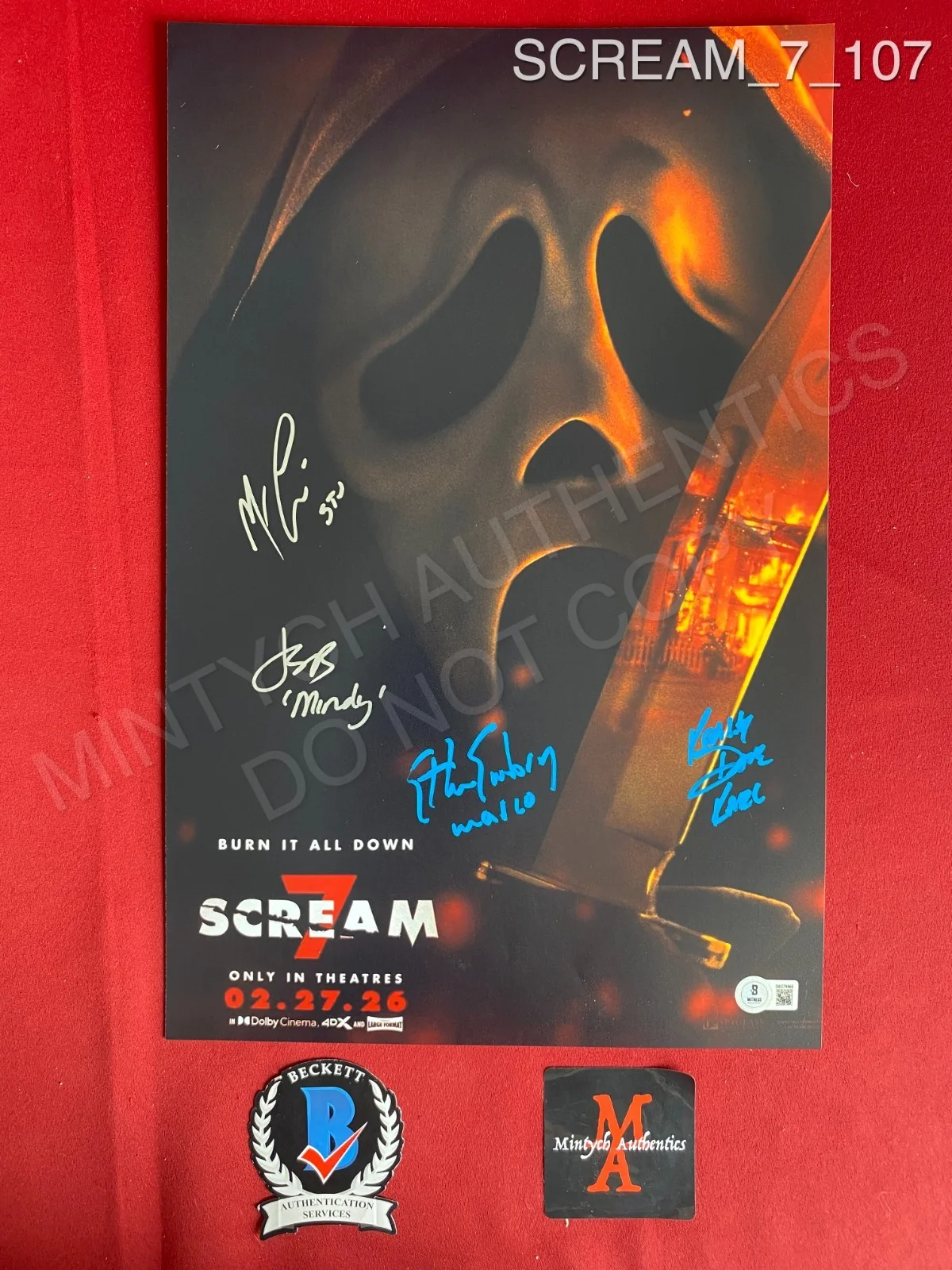 Ethan Embry, Jasmin Savoy Brown, Matthew Lillard, Kraig Dane — Scream 7 cast signed 11x17 photo Matthew Lillard Ethan Embry Brown Dane Beckett