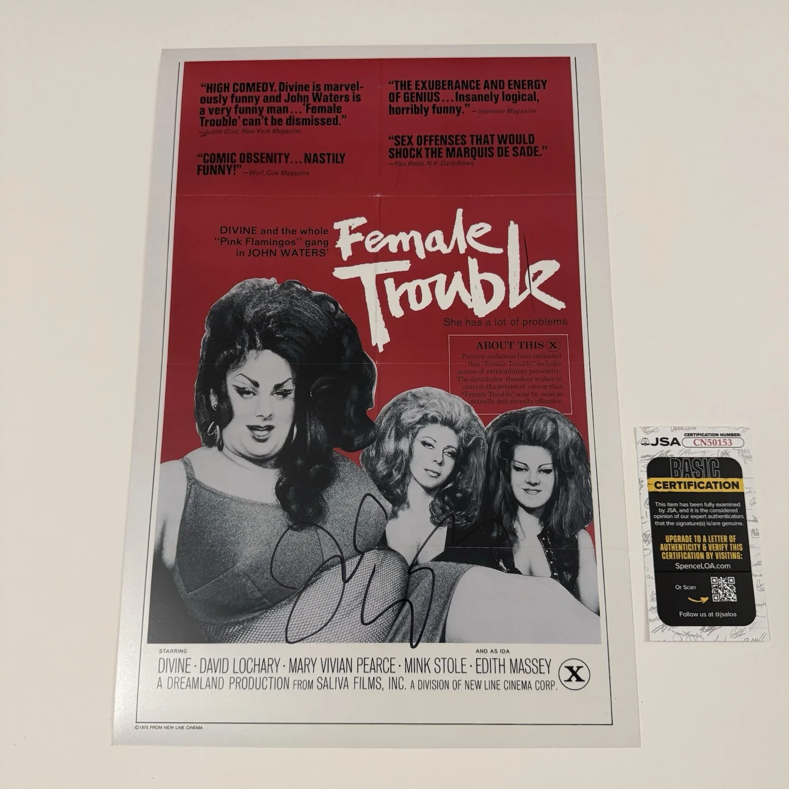 John Waters — JOHN WATERS SIGNED FEMALE TROUBLE 12x18 PHOTO PINK FLAMINGOS RARE JSA COA
