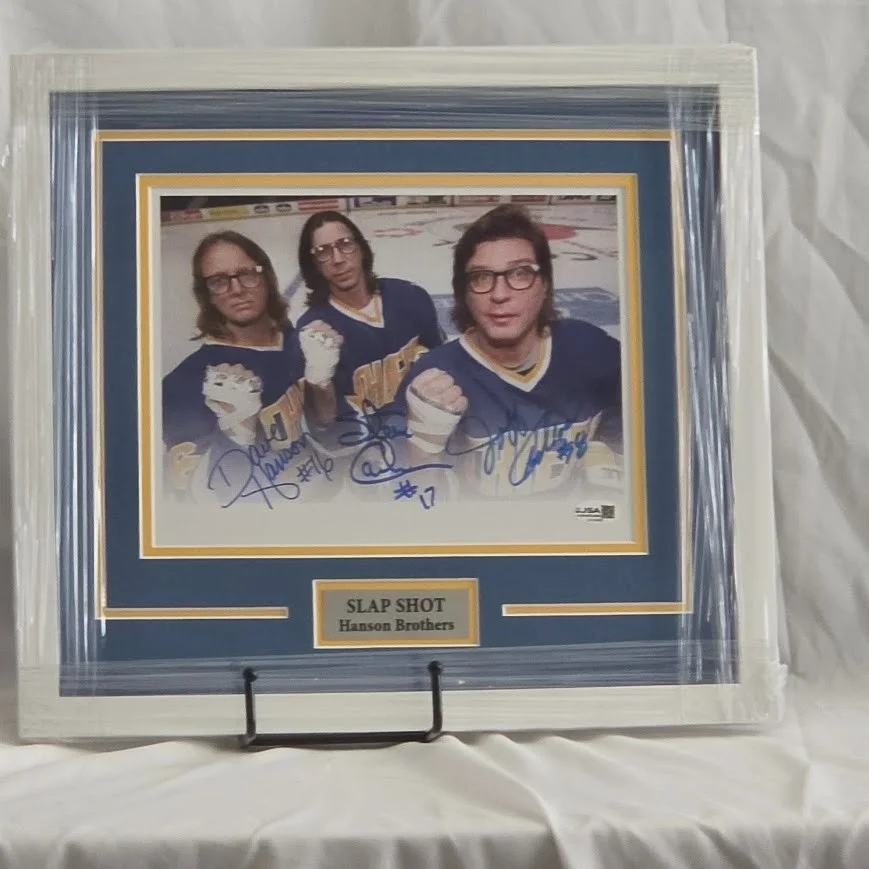 Dave Hanson, Jeff Carlson & Steve Carlson — The Hanson Brothers Slap Shot Autographed signed Picture JSA COA Chiefs
