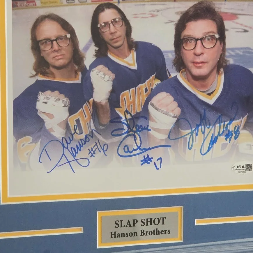 Dave Hanson, Jeff Carlson, Steve Carlson — The Hanson Brothers Slap Shot Autographed signed Picture JSA COA Chiefs, image 2