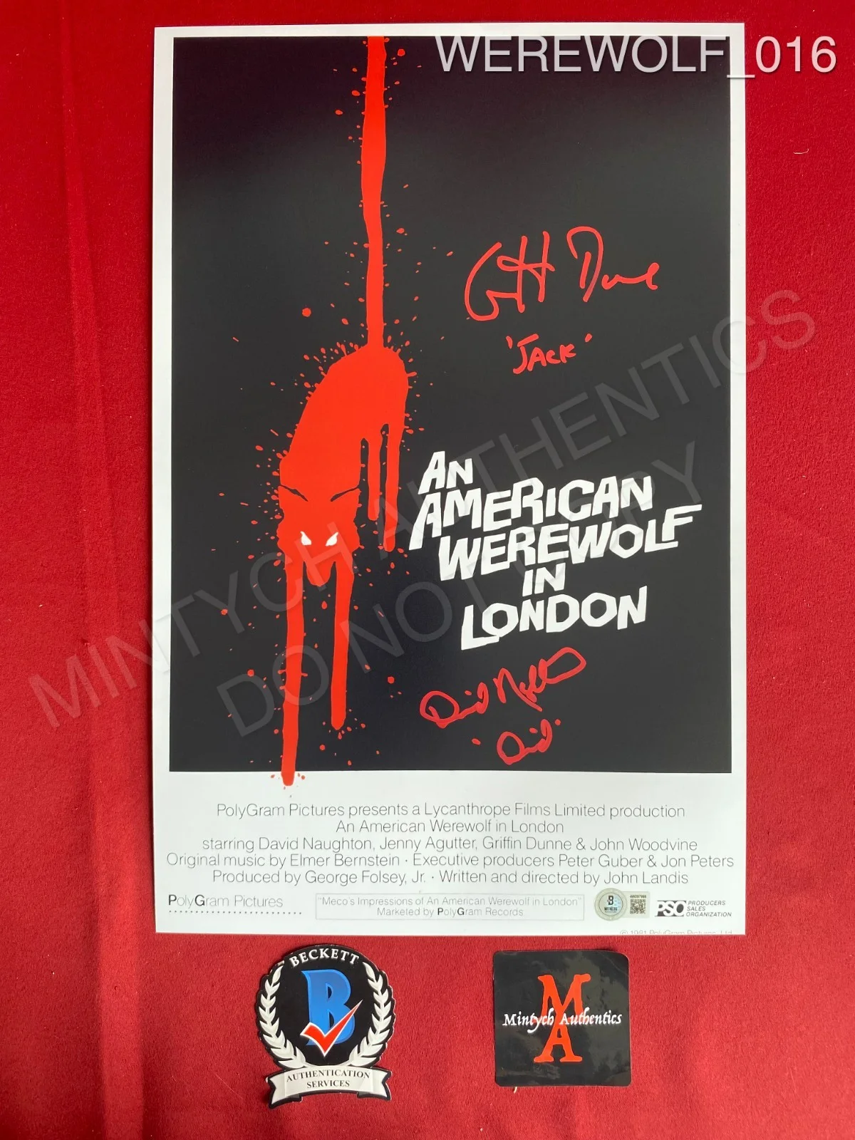 David Naughton, Griffin Dunne — David Naughton Griffin Dunne American Werewolf in London dual signed 11x17 photo
