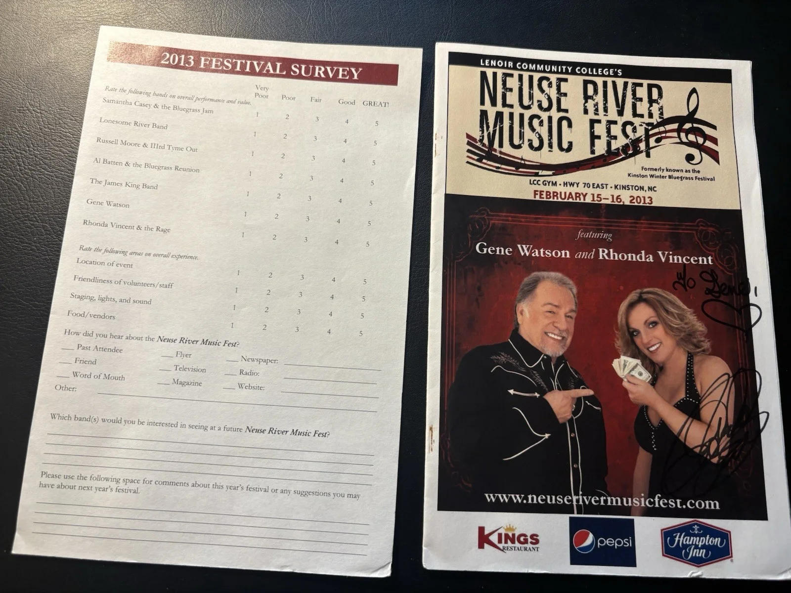 Rhonda Vincent & Gene Watson Signed 2013 Neuse River Music Fest Program, image 3