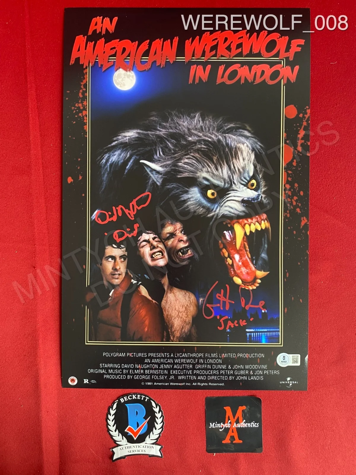 David Naughton, Griffin Dunne — David Naughton Griffin Dunne American Werewolf in London dual signed 11x17 photo