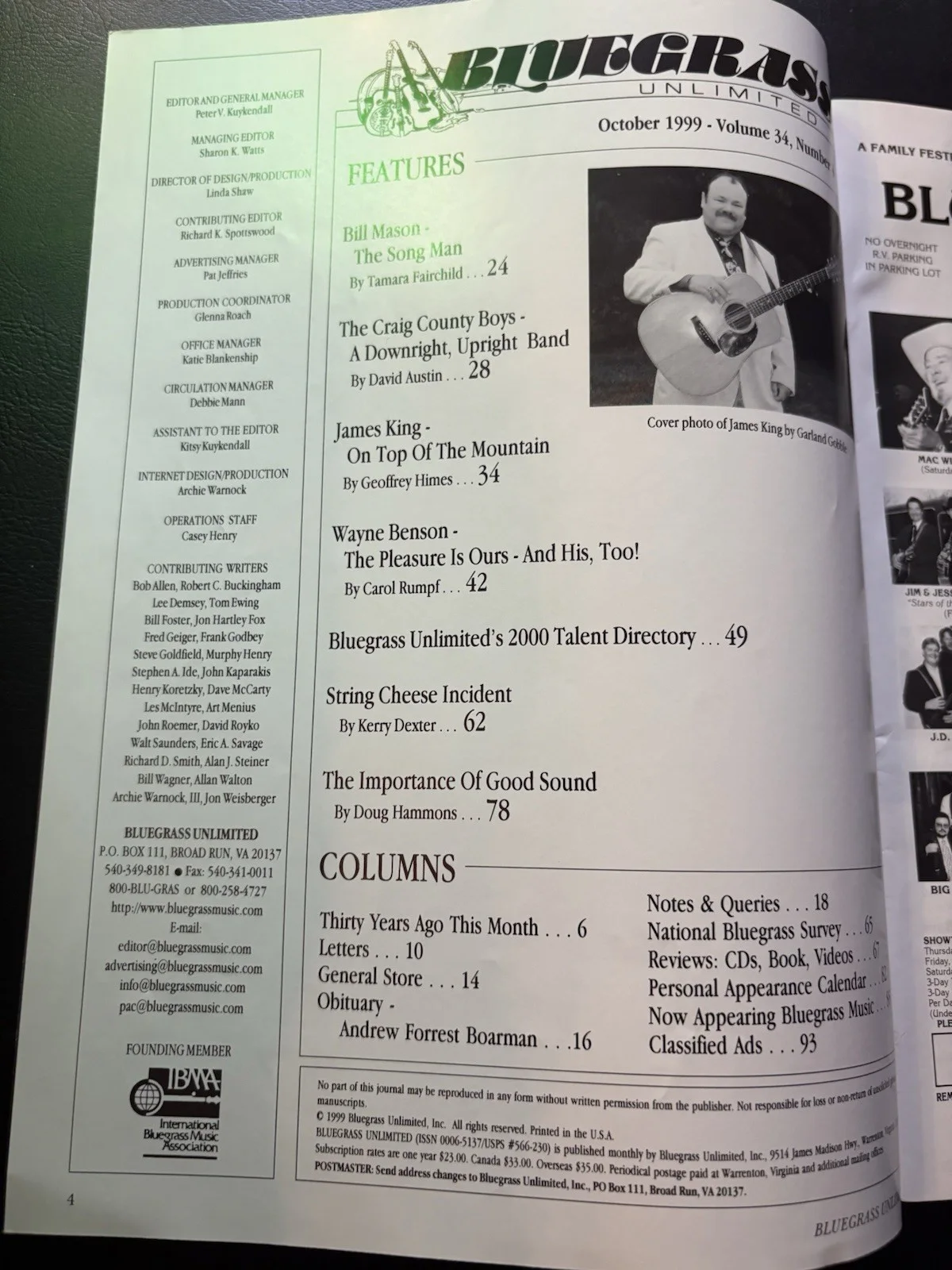 James King Signed Bluegrass Unlimited Magazine October 1999 Autographed Cover, изображение 4