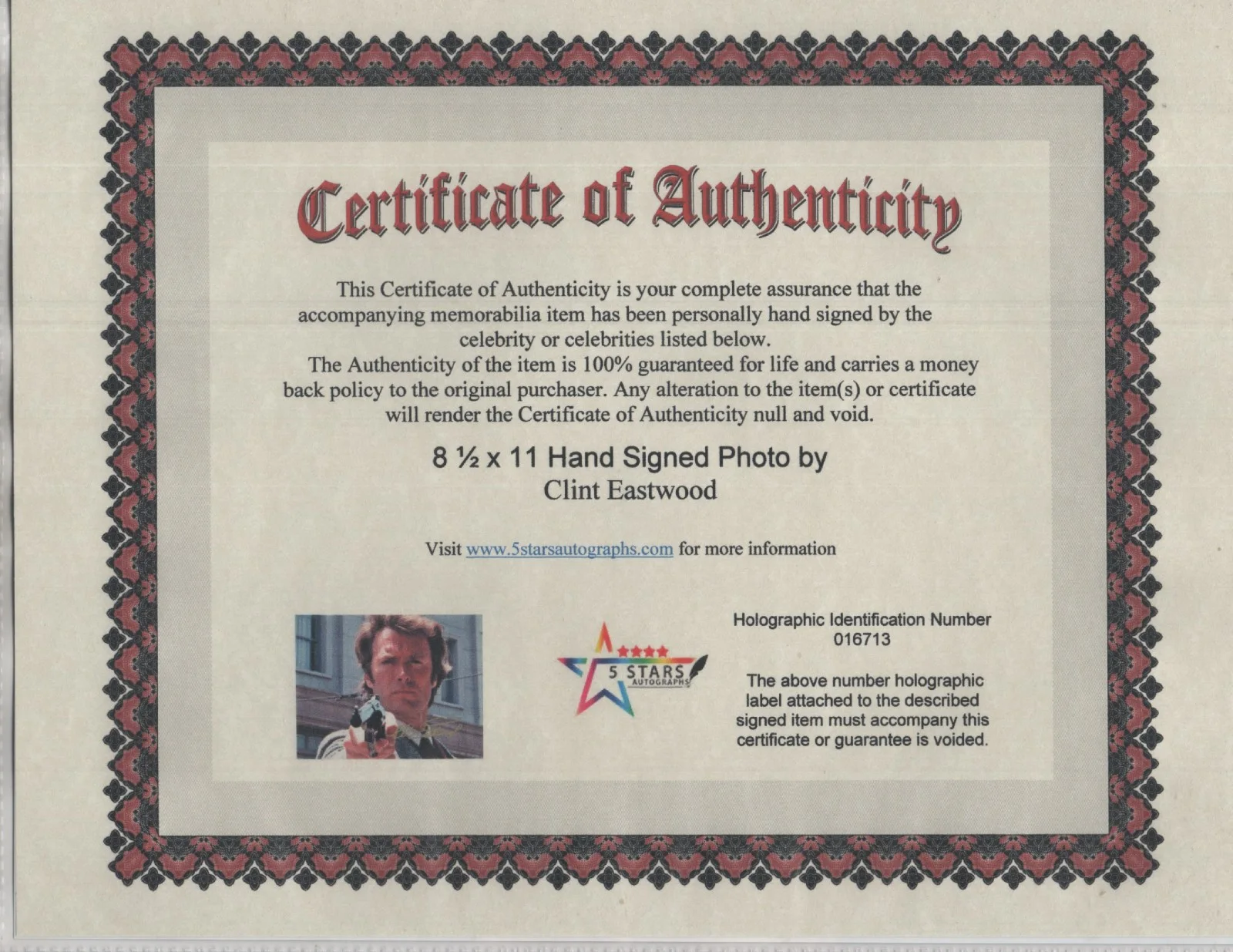 CLINT EASTWOOD AUTOGRAPHED 8 1/2 X 11 UP CLOSE PHOTO / COA, изображение 2