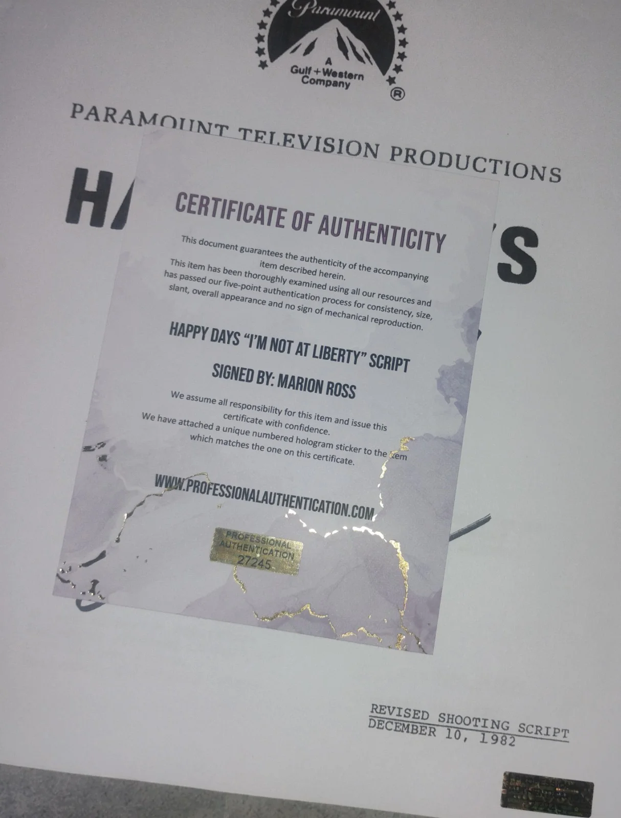 Marion Ross Hand Signed Happy Days Script COA - NO US TARIFFS, image 5