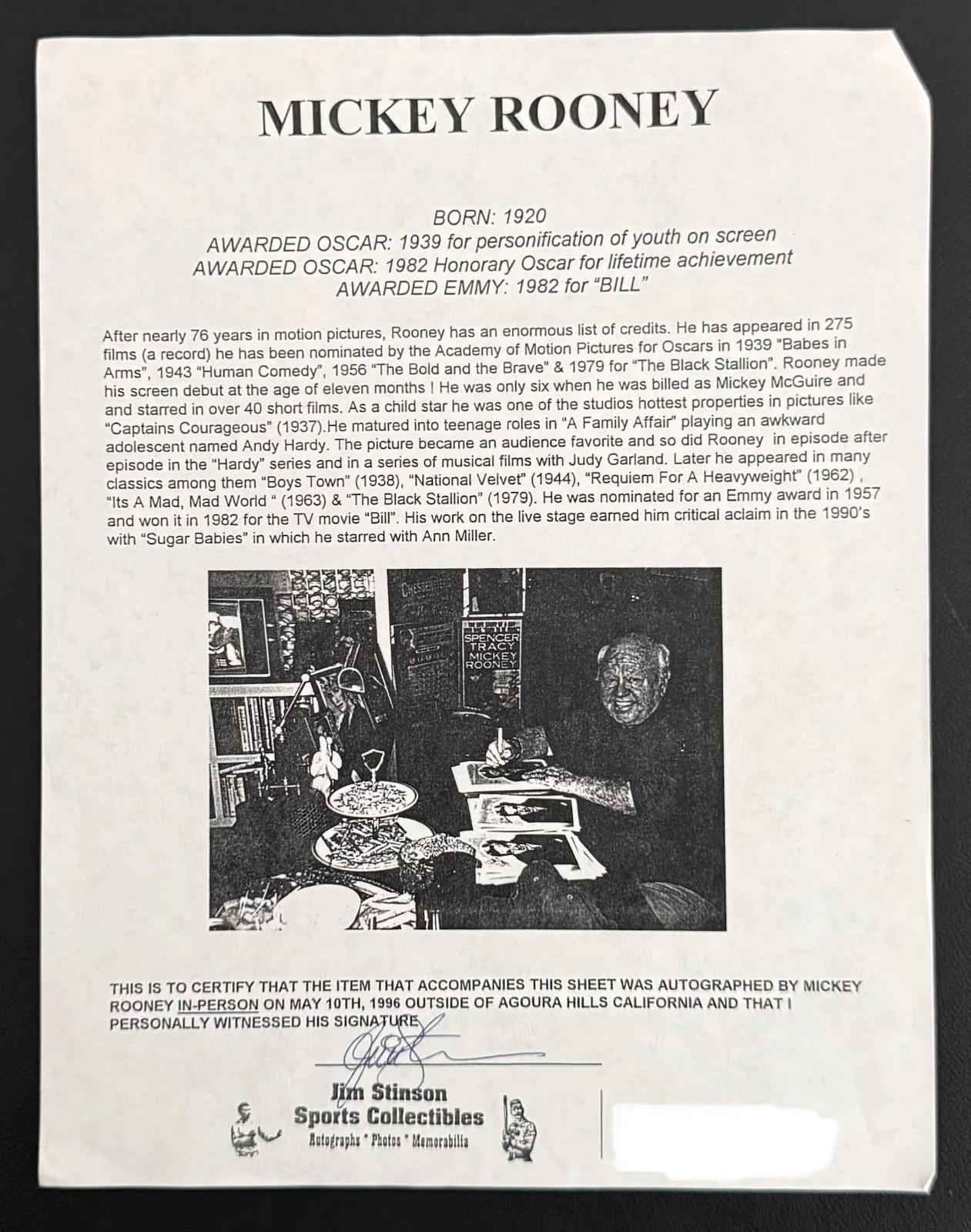 Mickey Rooney — MICKEY ROONEY Autographed 8x10 Photo Signed IN-PERSON Academy Award Actor, изображение 2